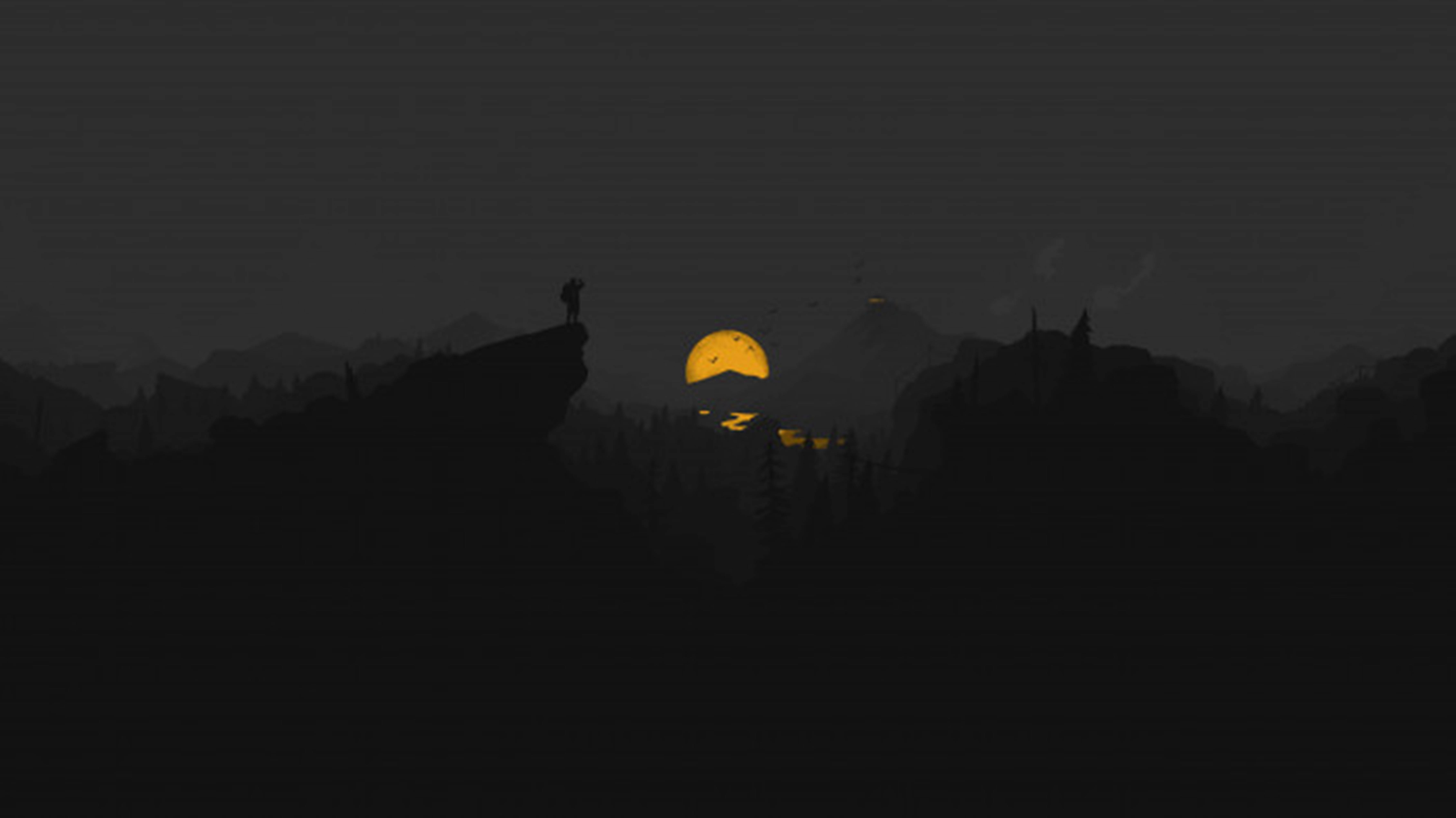 Mwezi wa Njano na Mto kwenye 4K Firewatch Picha ya Ukuta