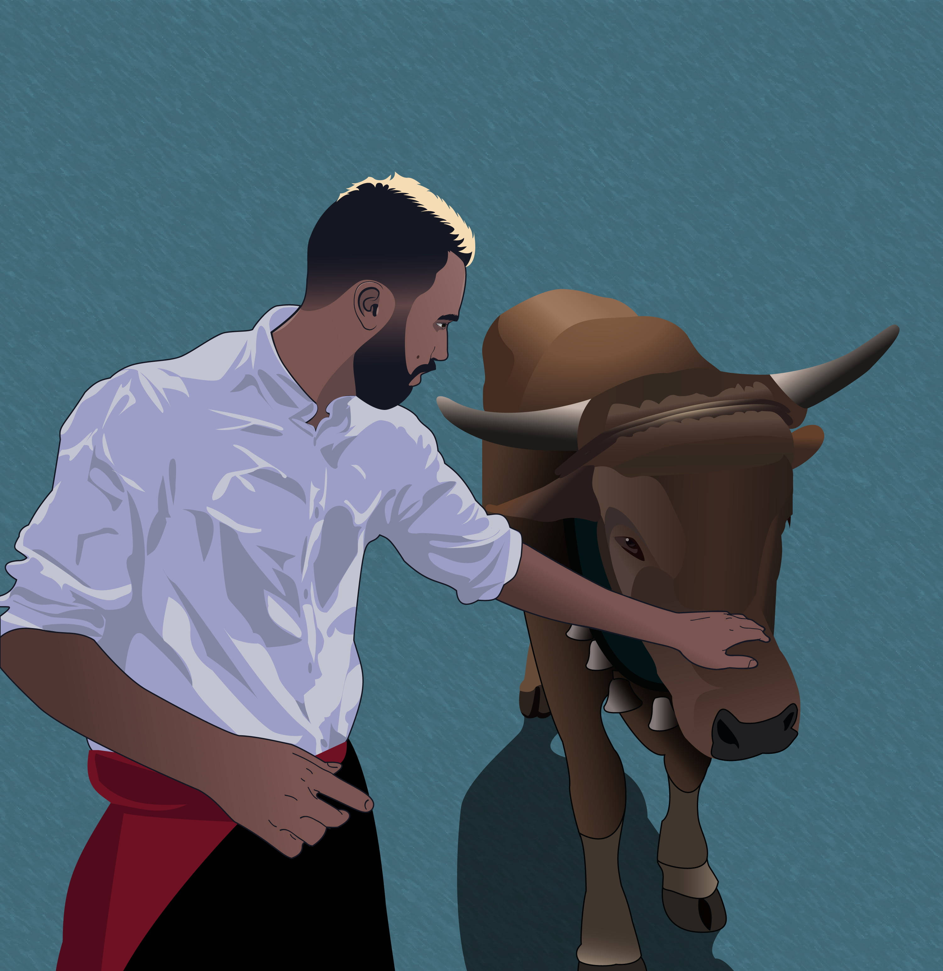 Mwingiliano wa Sawa kati ya Mtu na Ox Picha ya Ukuta