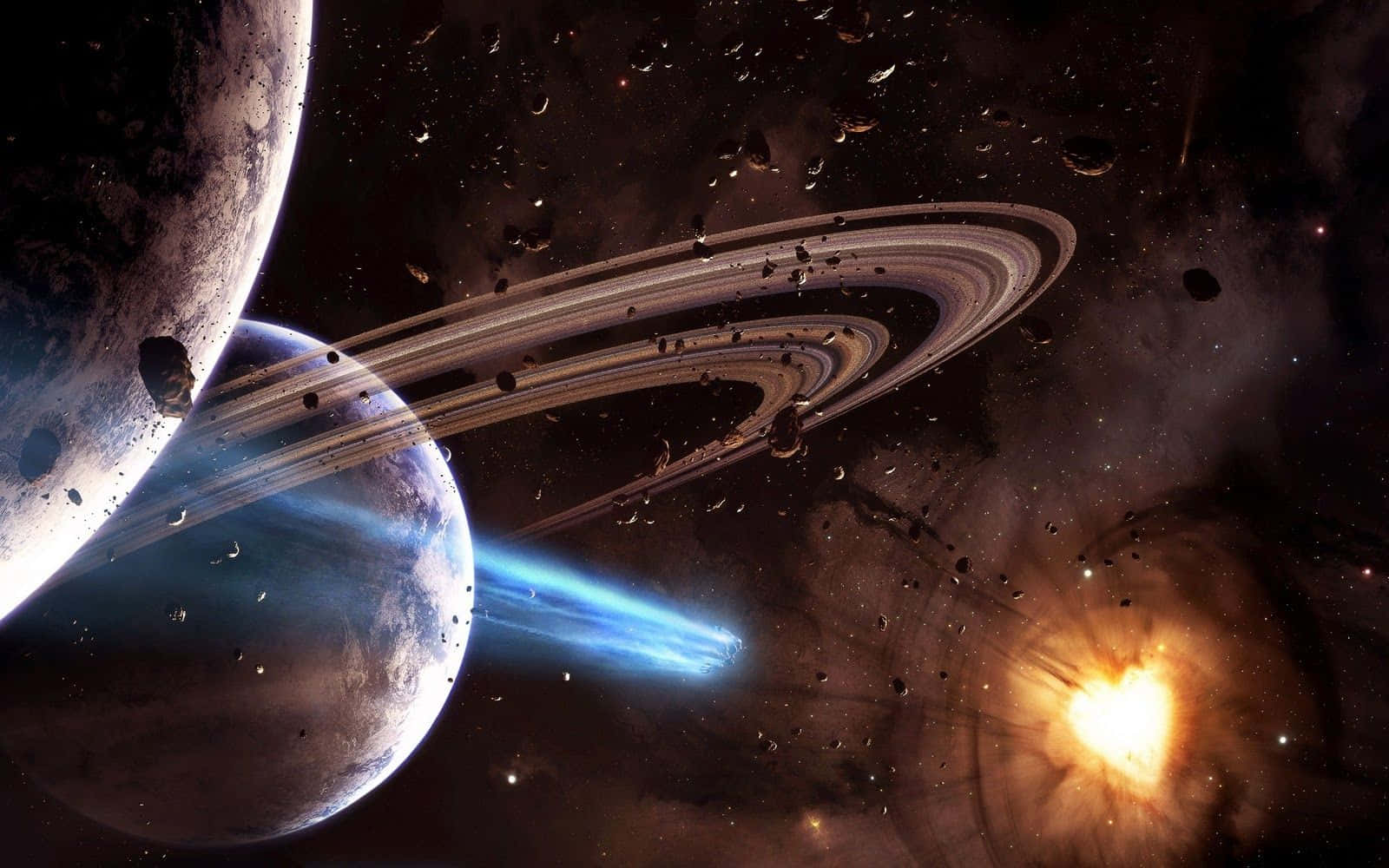 Mwonekano wa Kuvutia wa Anga la Juu Wenye Sayari, Nyota na Nebula Picha ya Ukuta