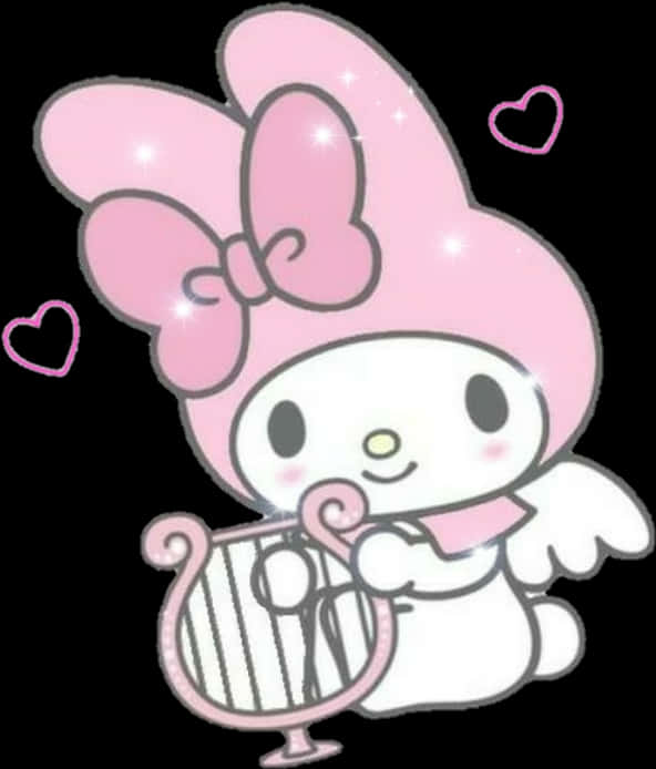 My Melody Akiwa na Kinubi na Mioyo Picha ya Ukuta