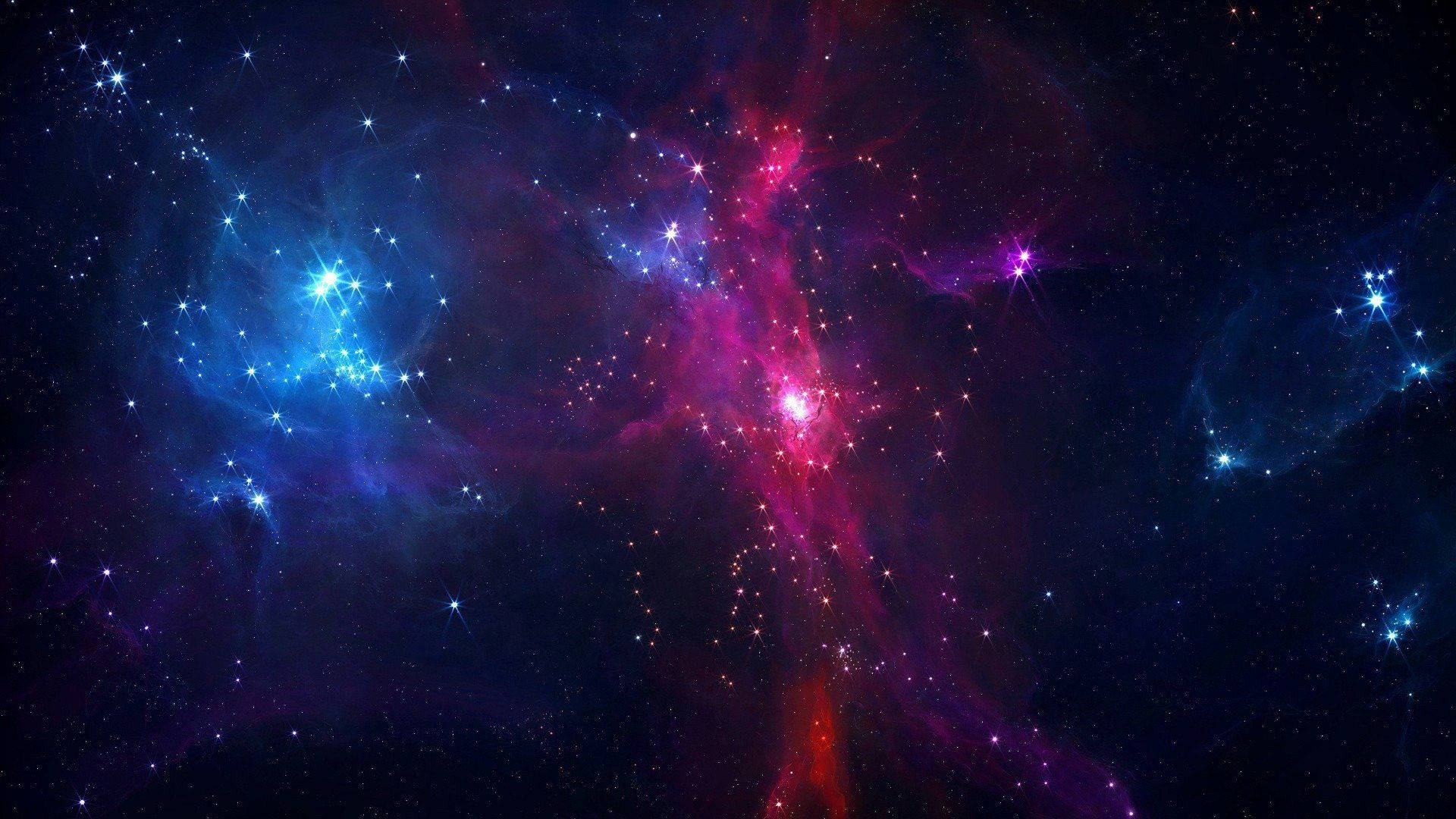 Nafasi ya bluu na zambarau yenye nyota na nebula Picha ya Ukuta
