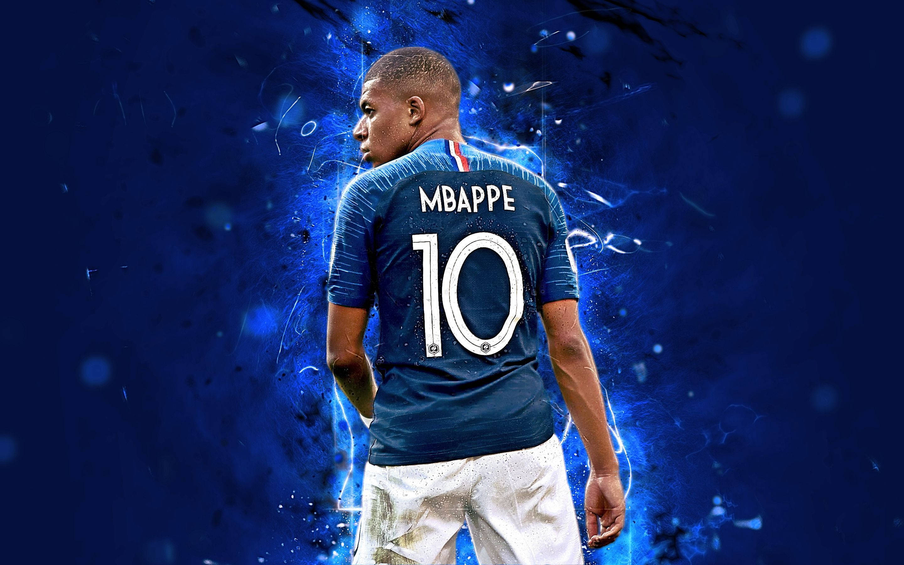 Nambari 10 Jezi ya Bluu Kylian Mbappe 4K Fanart Picha ya Ukuta