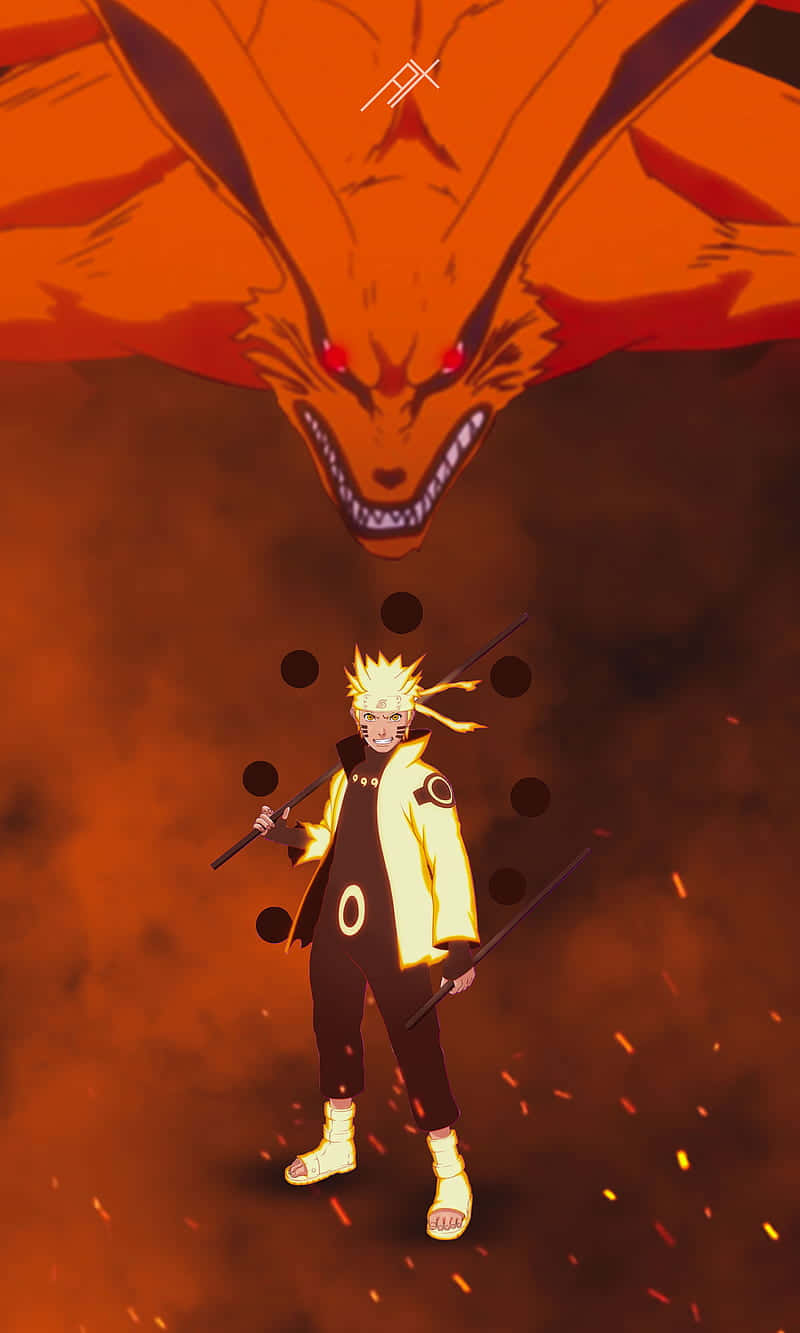 Narato Akiwa na Kurama Rangi ya Chungwa Anime Picha ya Ukuta