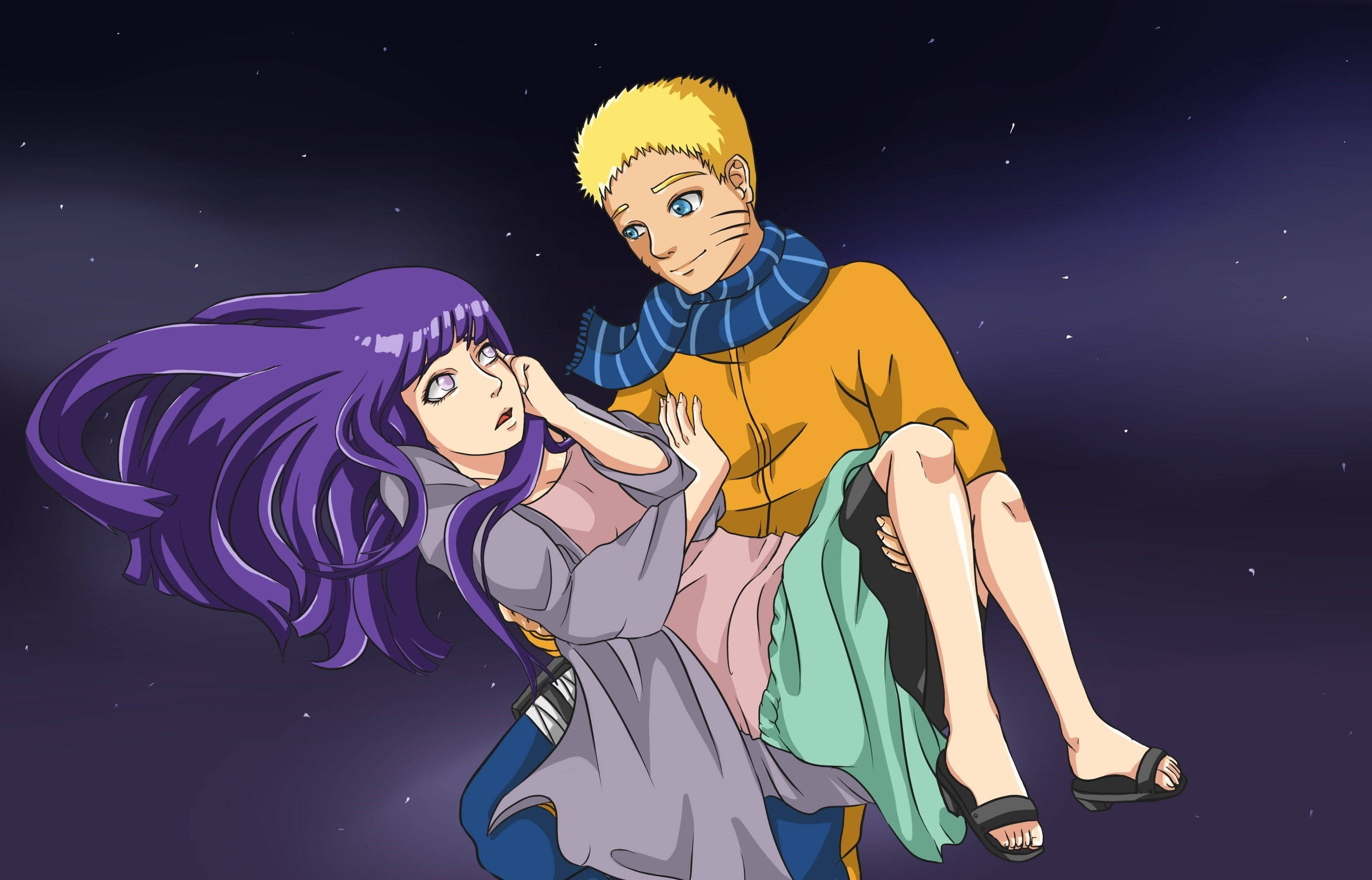 Naruto Akiwa Amembeba Hinata Picha ya Ukuta