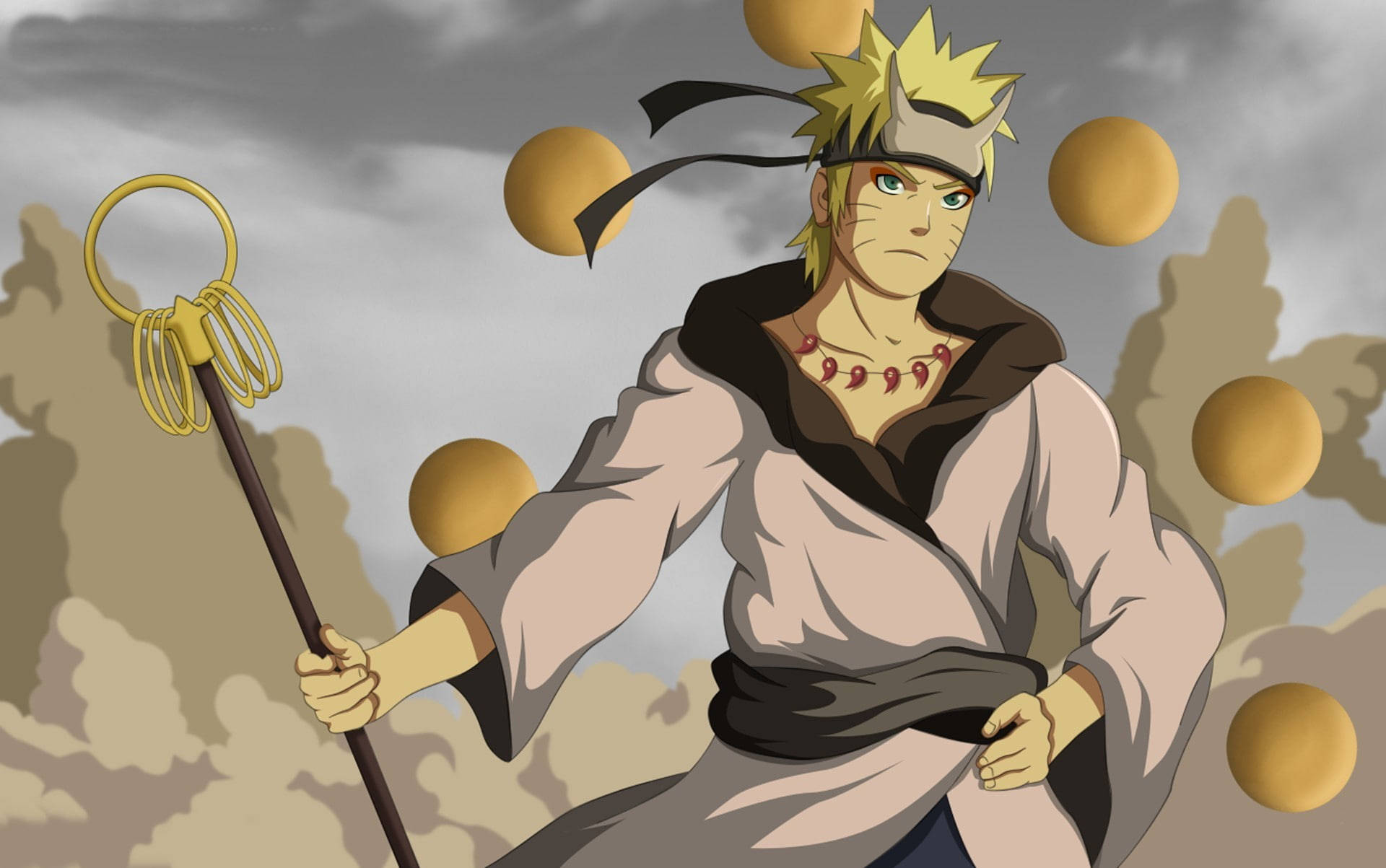 Naruto Akiwa Hai Akiwa na Shakujo Picha ya Ukuta