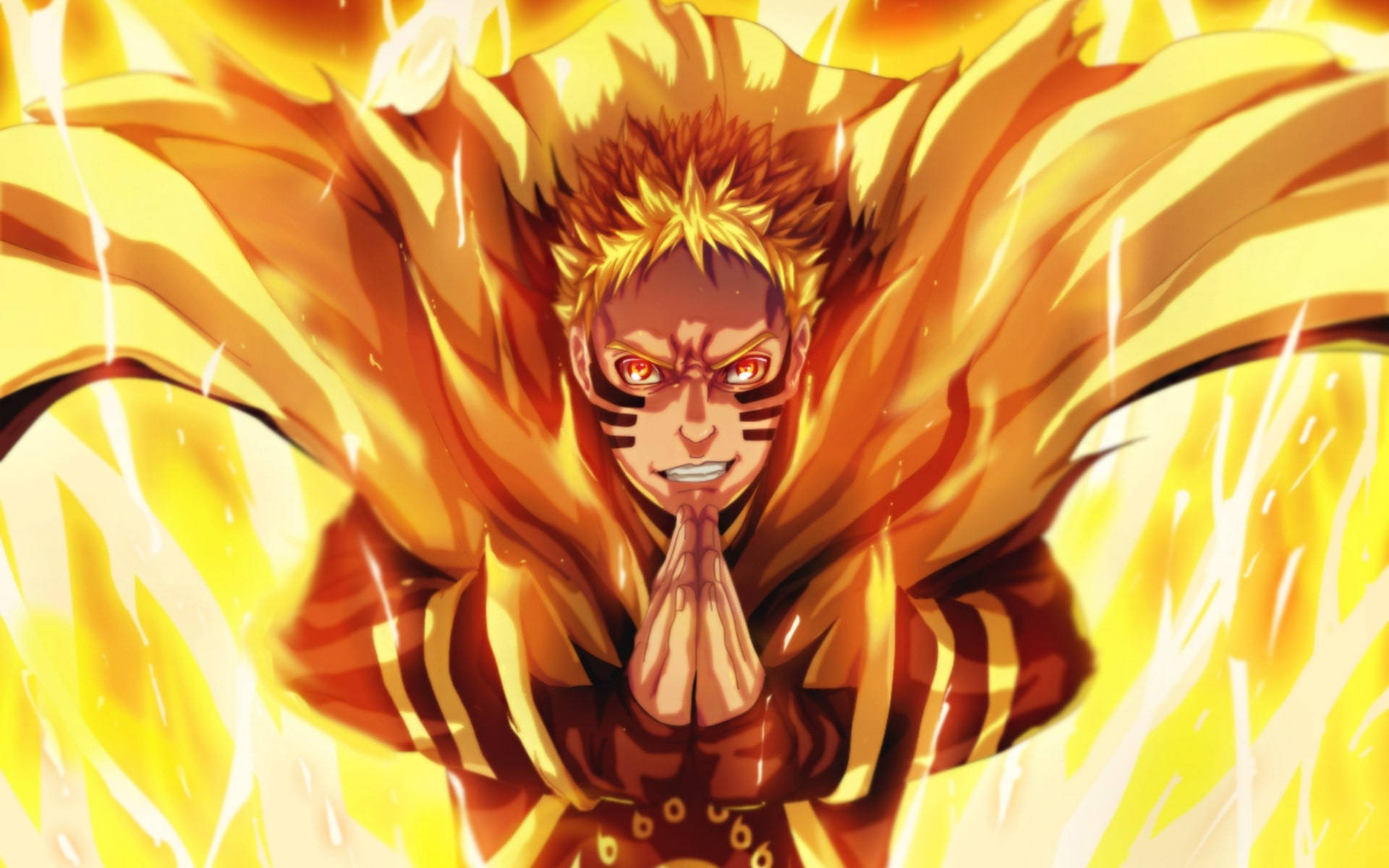 Naruto Baryon Mode Moto wa Flames za Njano Picha ya Ukuta