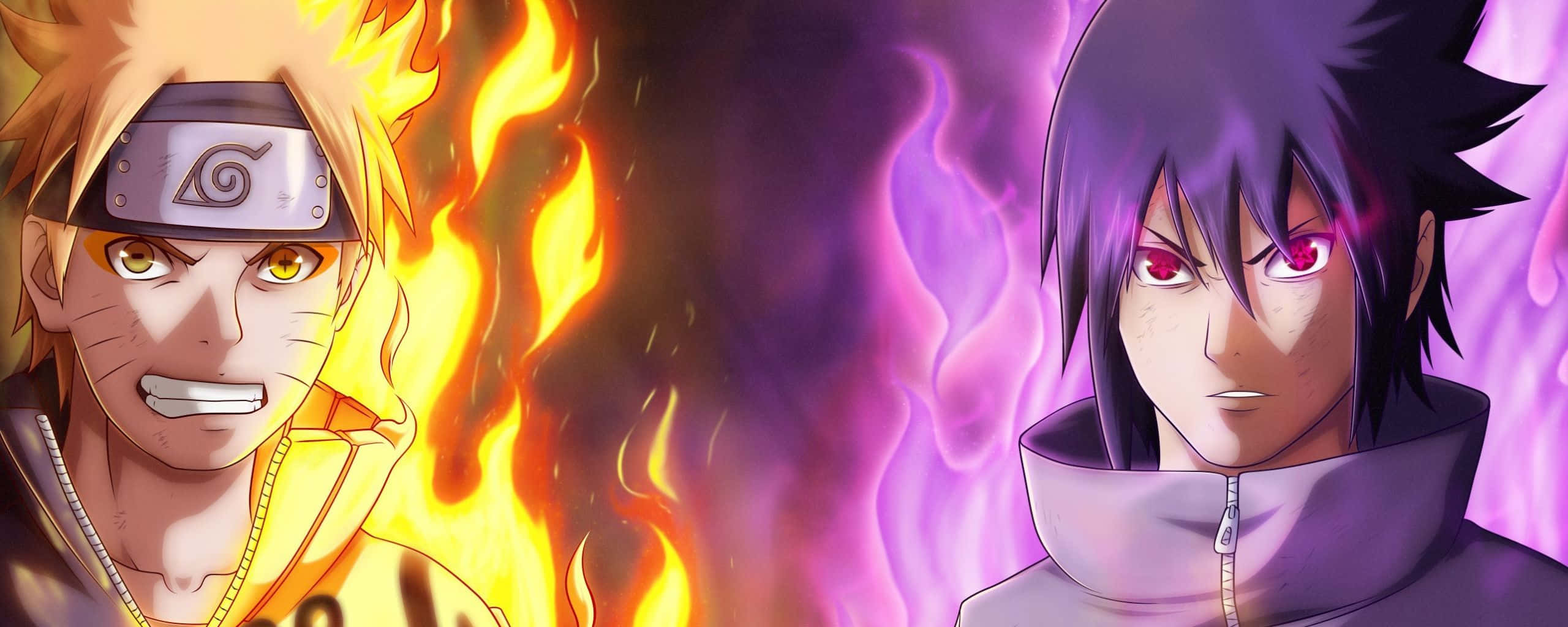 Naruto dhidi ya Sasuke kwenye Skrini Mbili za Anime Picha ya Ukuta