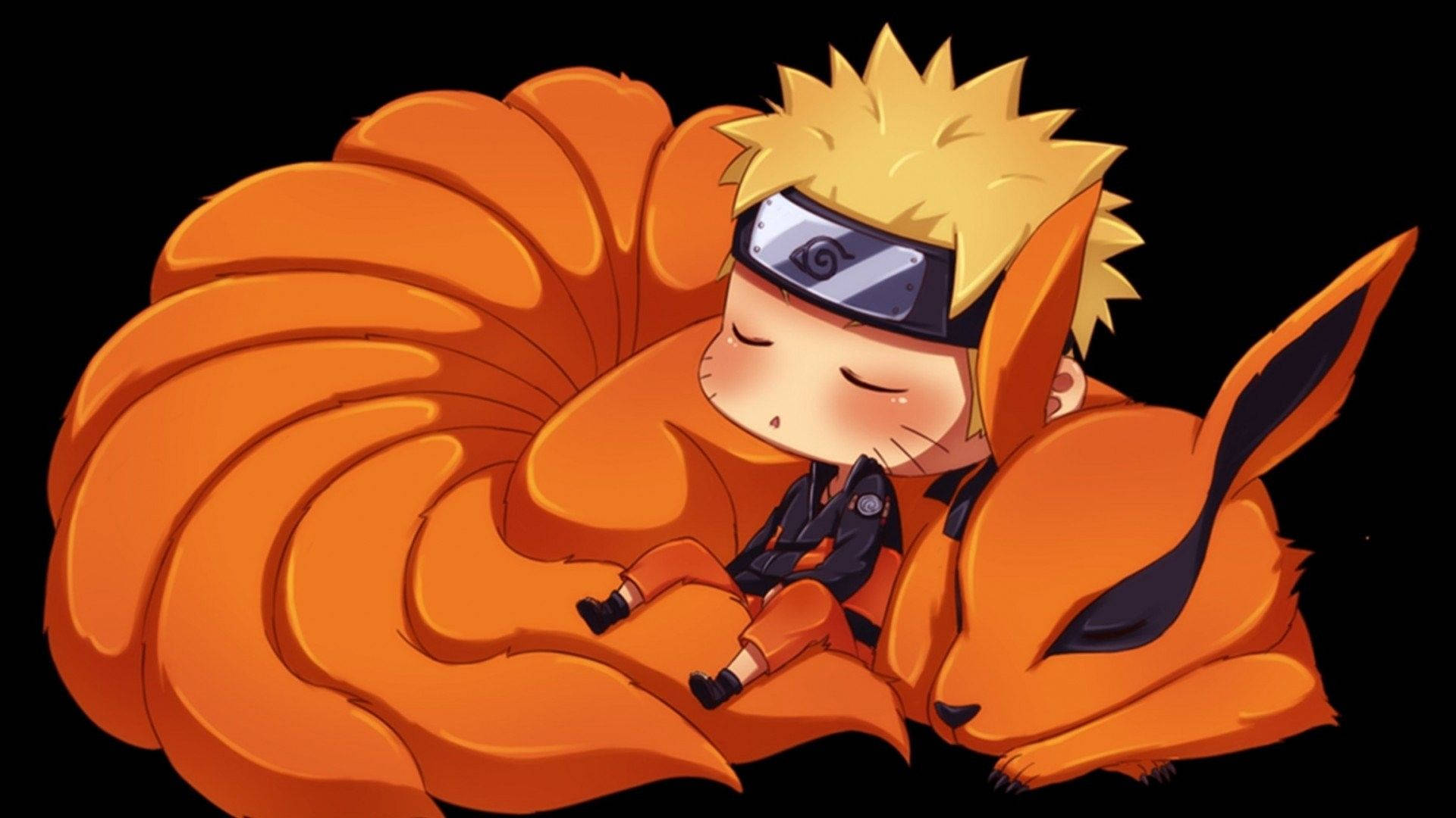 Naruto Mzuri Akiwa Usingoni na Kurama Picha ya Ukuta