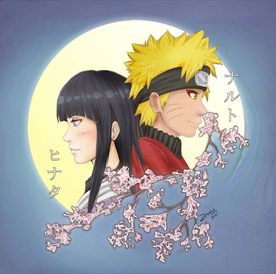 Naruto na Hinata Wazuri Pamoja na Maua ya Cherry Picha ya Ukuta