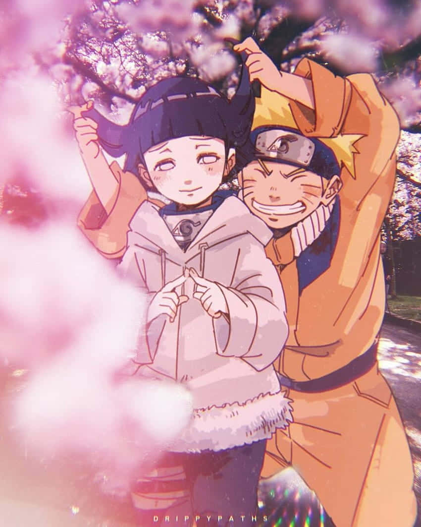 Naruto na Hinata Wazuri Kwenye Hifadhi ya Maua ya Cherry Picha ya Ukuta