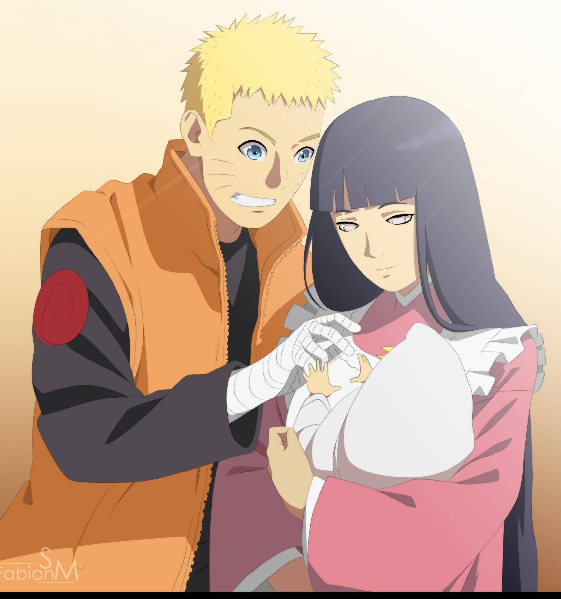 Naruto na Hinata Wakiwa na Mtoto Picha ya Ukuta