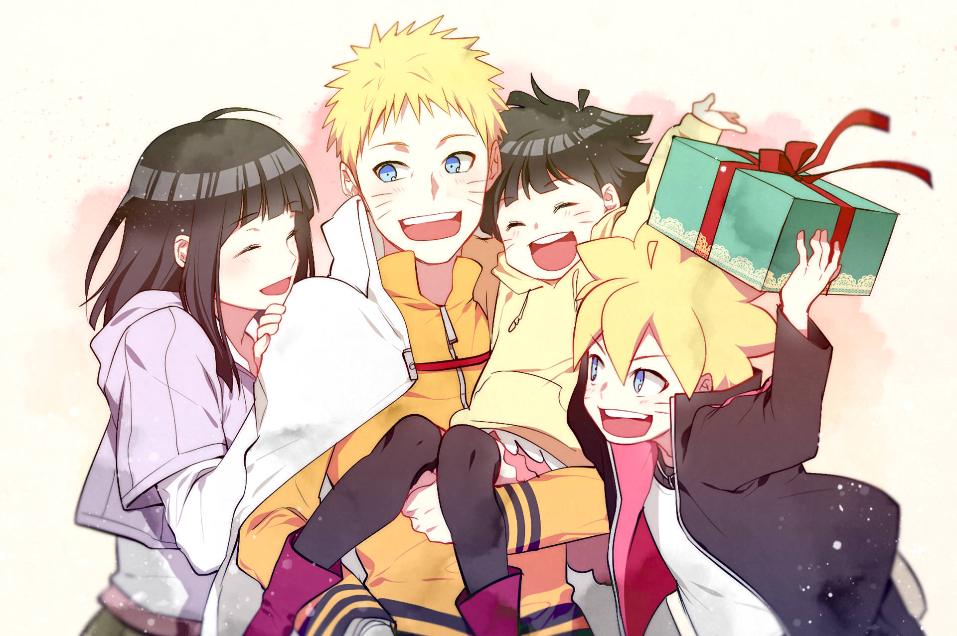 Naruto na Hinata Familia Yenye Furaha Picha ya Ukuta