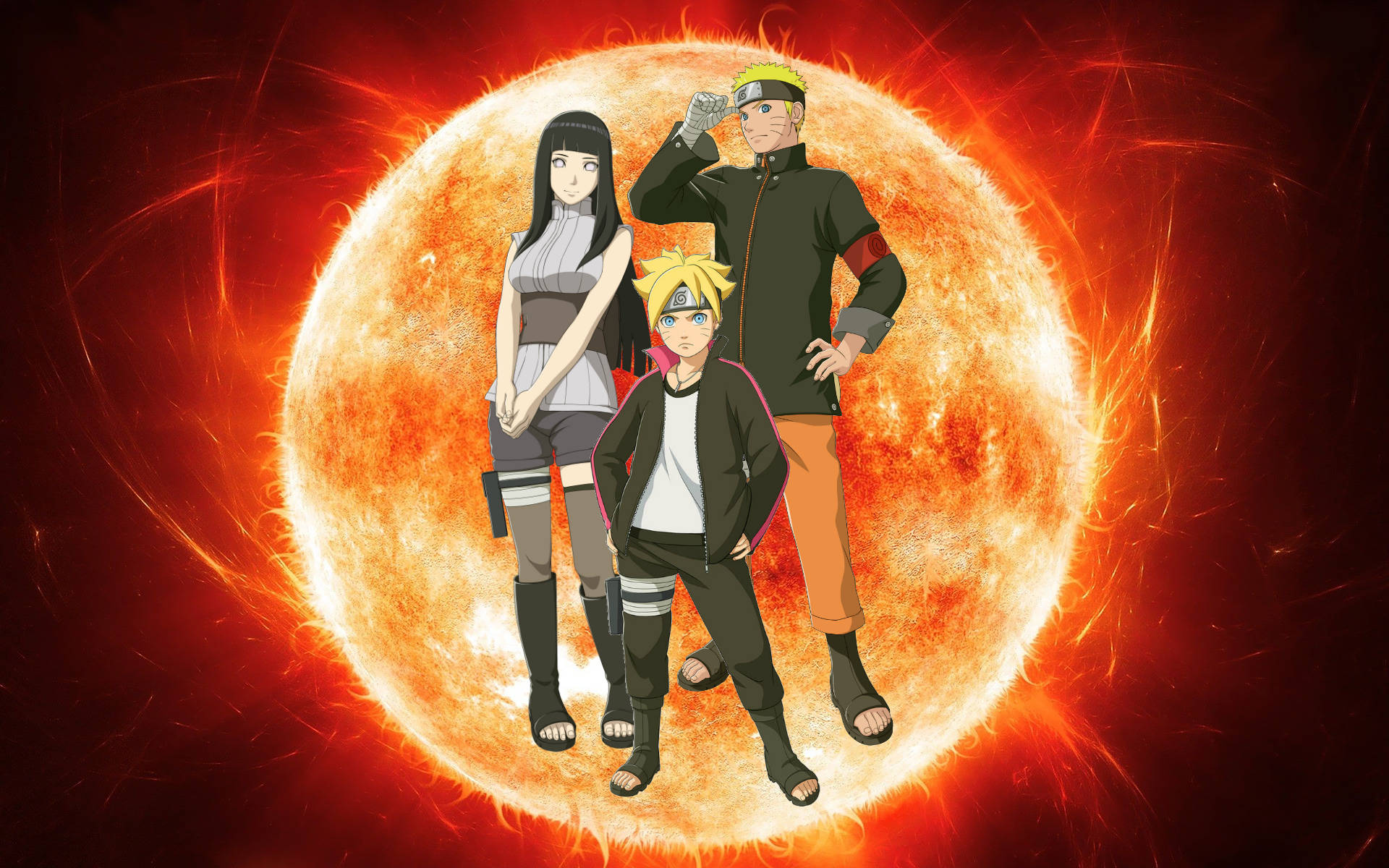 Naruto na Hinata pamoja na Boruto Picha ya Ukuta