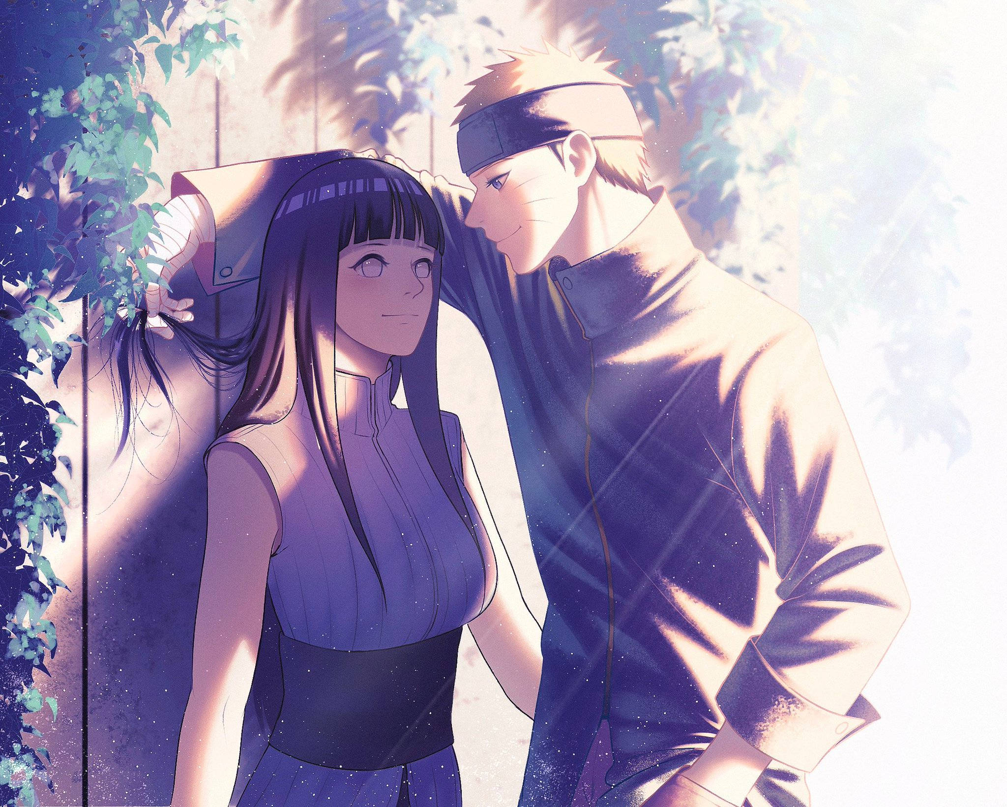 Naruto na Hinata Wakiwa Wameegemea Picha ya Ukuta