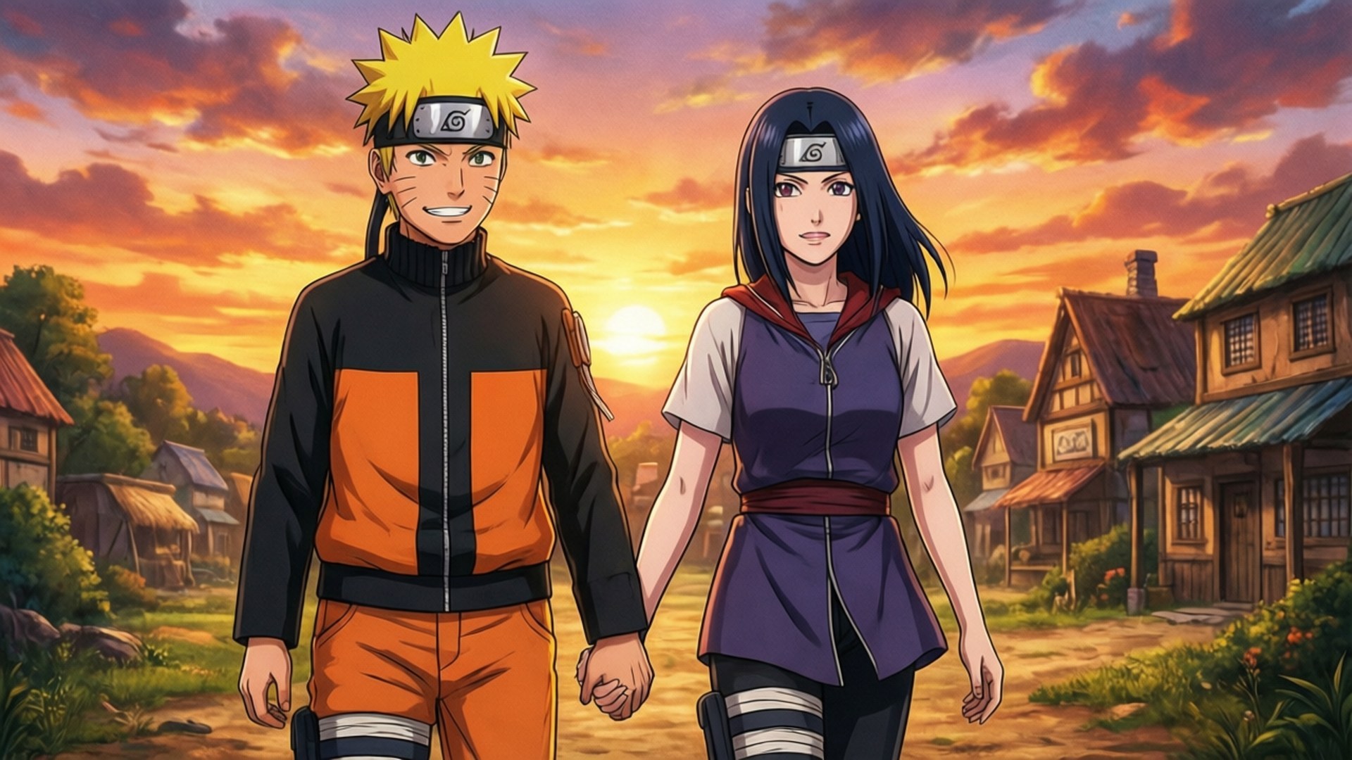 Naruto na Hinata Machweo Picha ya Ukuta