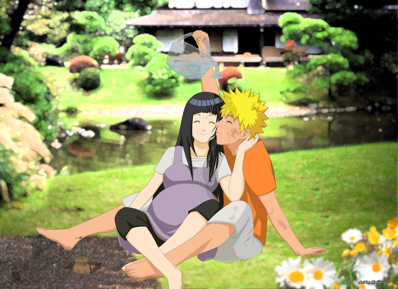 Naruto na Hinata Wakiwa na Mimba Picha ya Ukuta