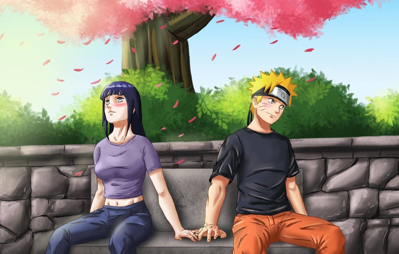 Naruto na Hinata Wakati wa Maua ya Cherry Picha ya Ukuta