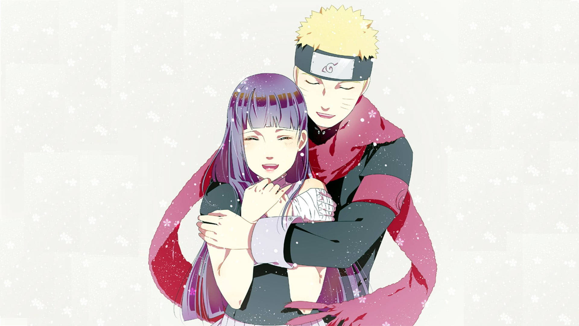 Naruto na Hinata wakiwa na Skafu Nyekundu Picha ya Ukuta