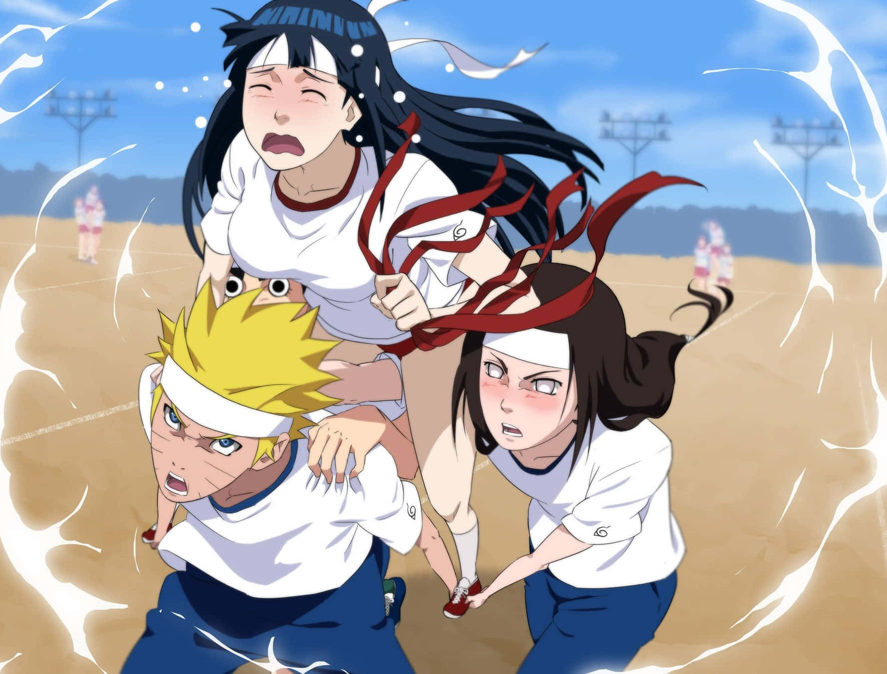 Naruto na Neji Hyuga Wakimbea Hinata Picha ya Ukuta