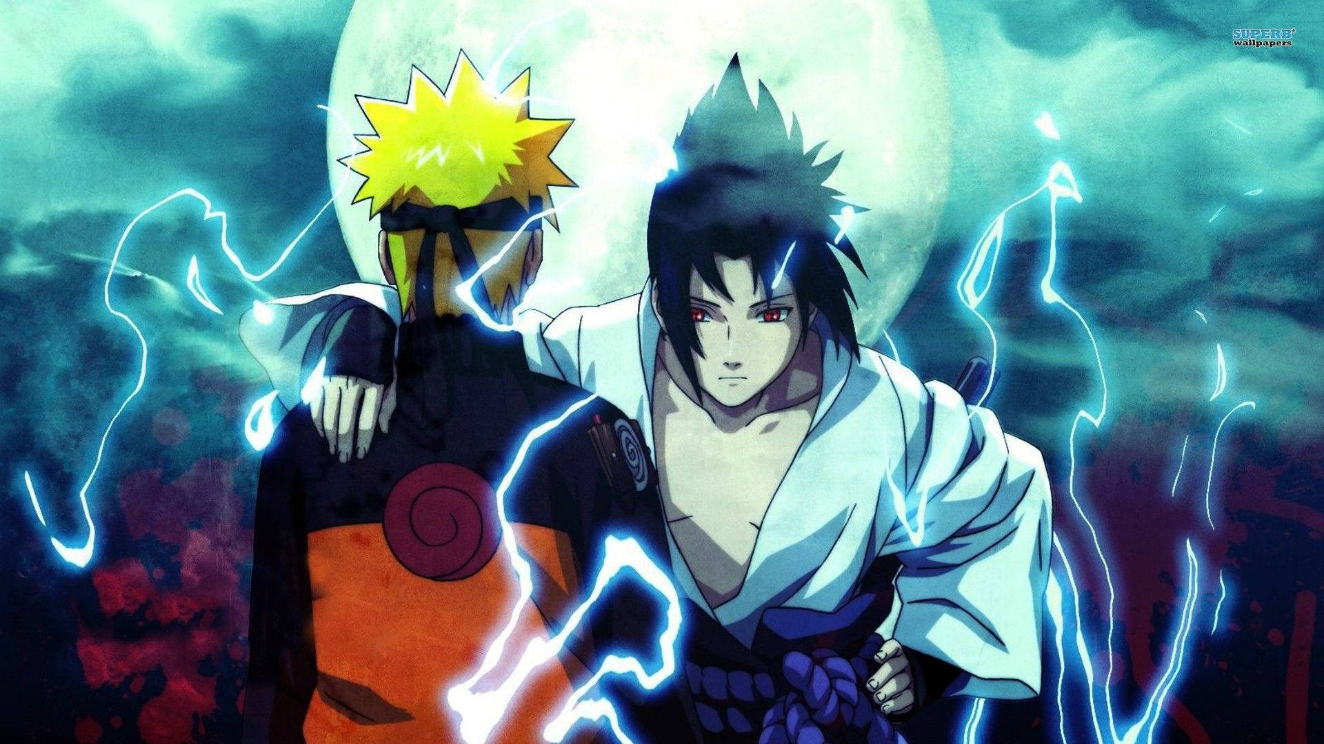 Naruto na Sasuke Chini ya Mwezi Picha ya Ukuta