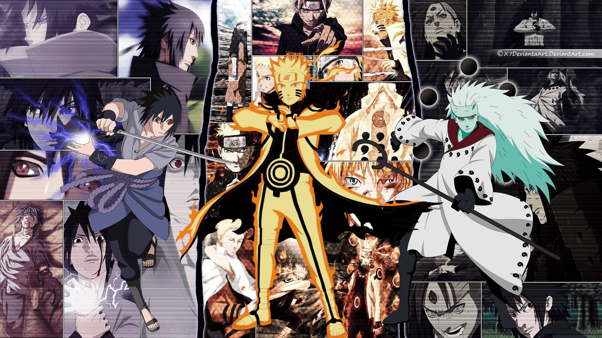 Naruto na Sasuke na Uchiha Madara Picha ya Ukuta