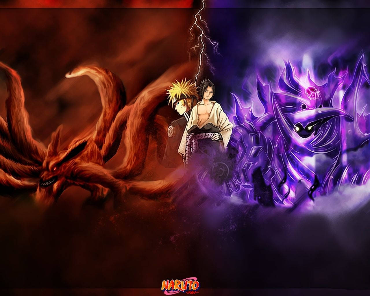 Naruto na Sasuke Wazuri Wenye Wanyama Picha ya Ukuta