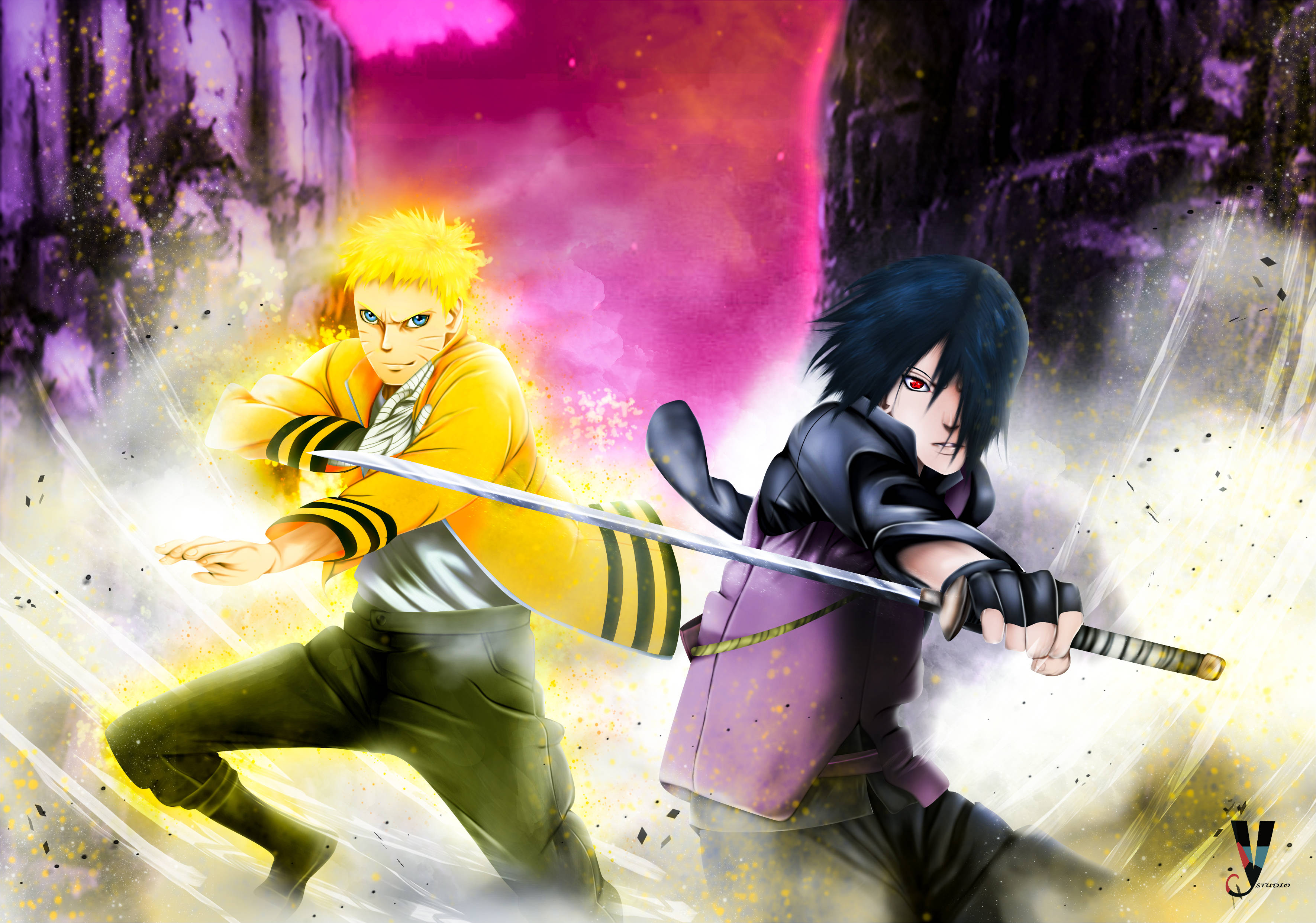 Naruto na Sasuke katika Boruto Picha ya Ukuta