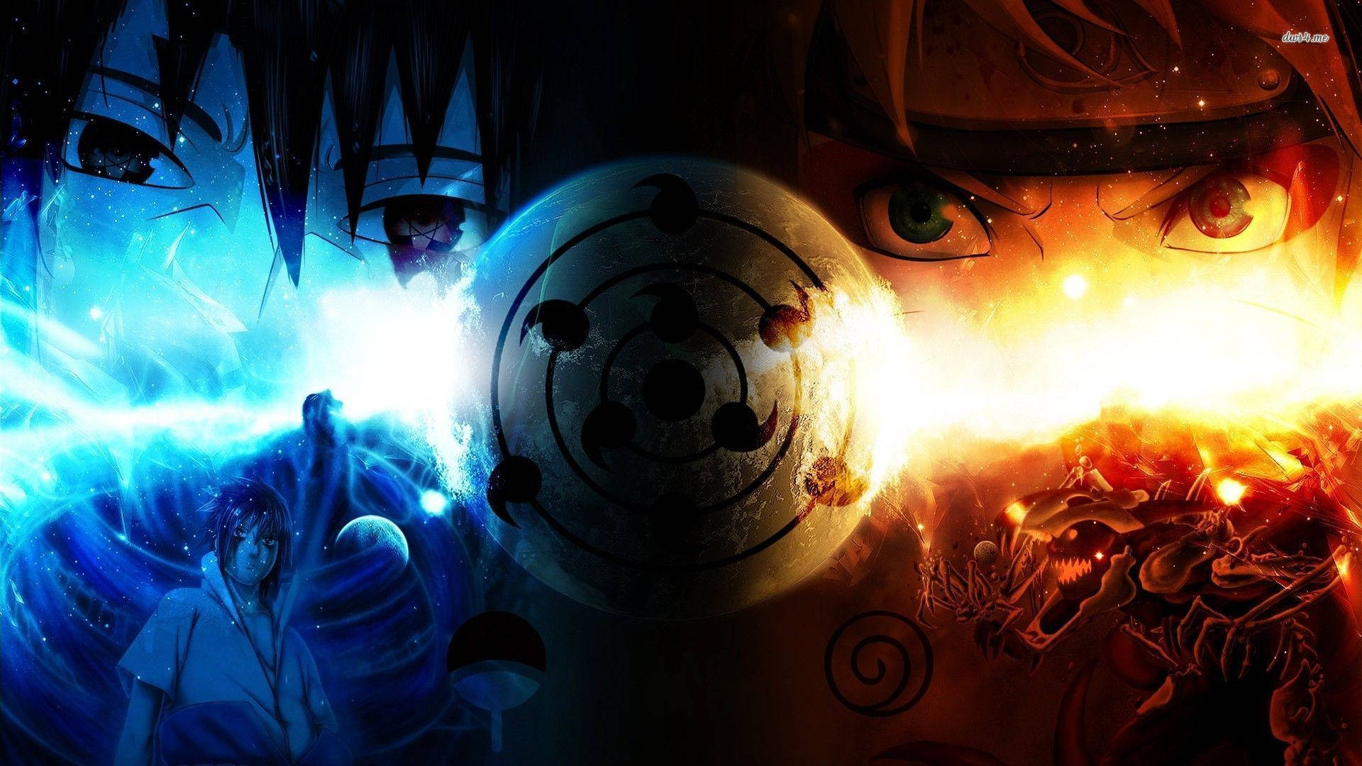 Naruto na Sasuke Wakiwa Katika Msuguano wa Kuvuta Picha ya Ukuta
