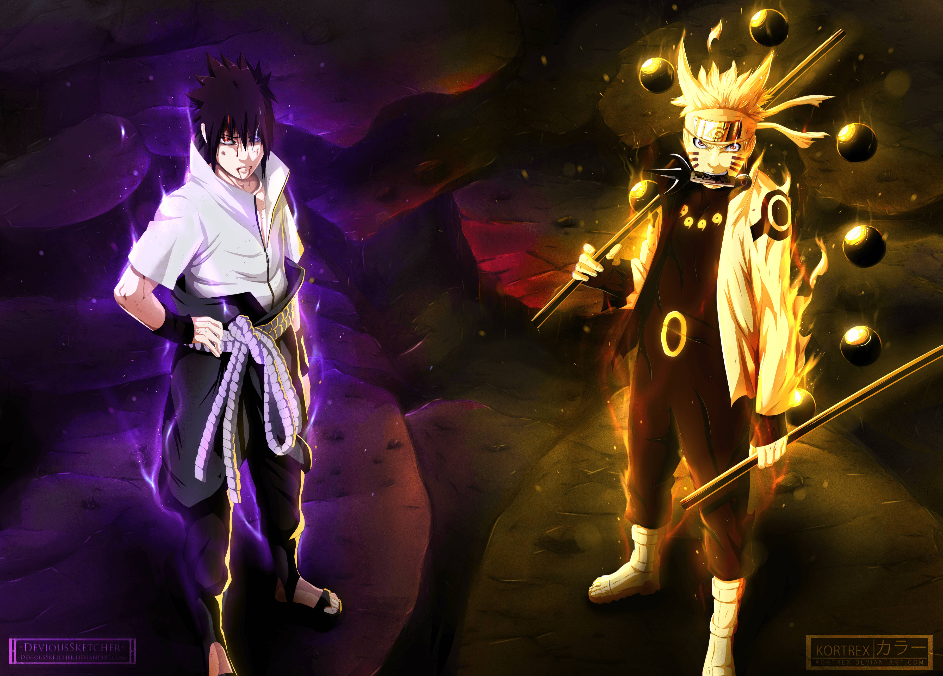 Naruto na Sasuke – Washindani Wakali Walioapishana Picha ya Ukuta