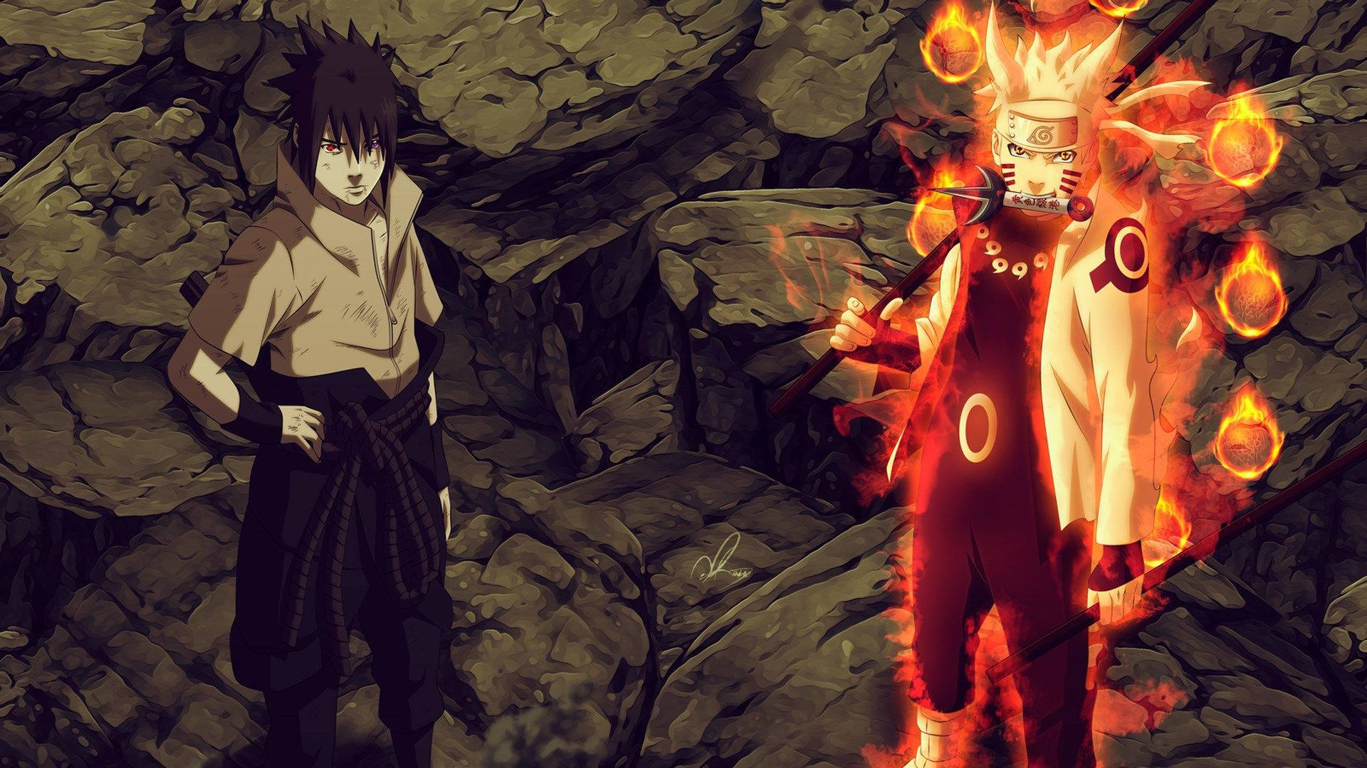 Naruto na Sasuke Wawili Wakiwa Picha ya Ukuta