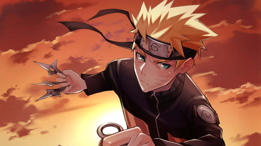 Naruto Uzumaki akitolewa nguvu katika picha ya mandhari ya 4K yenye rangi. Picha ya Ukuta
