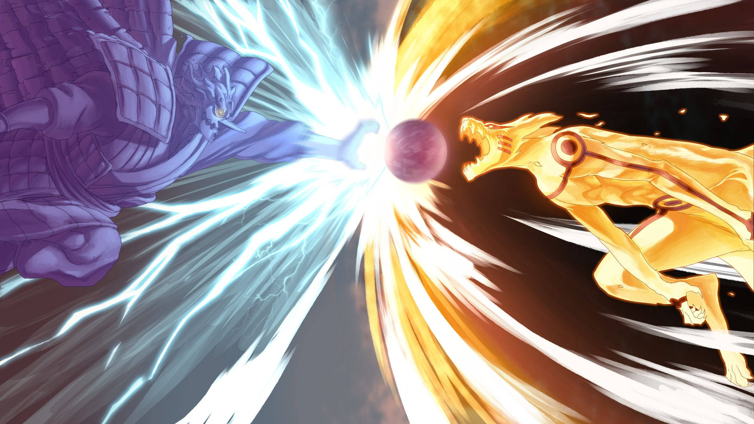 Naruto Uzumaki katika Hali ya Kurama Anapambana na Sasuke Uchiha katika Hali ya Susano Picha ya Ukuta