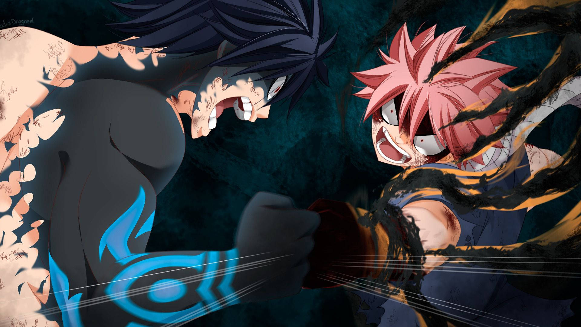 Natsu wa Demon Slayer anapambana kwa ujasiri na Gray Picha ya Ukuta