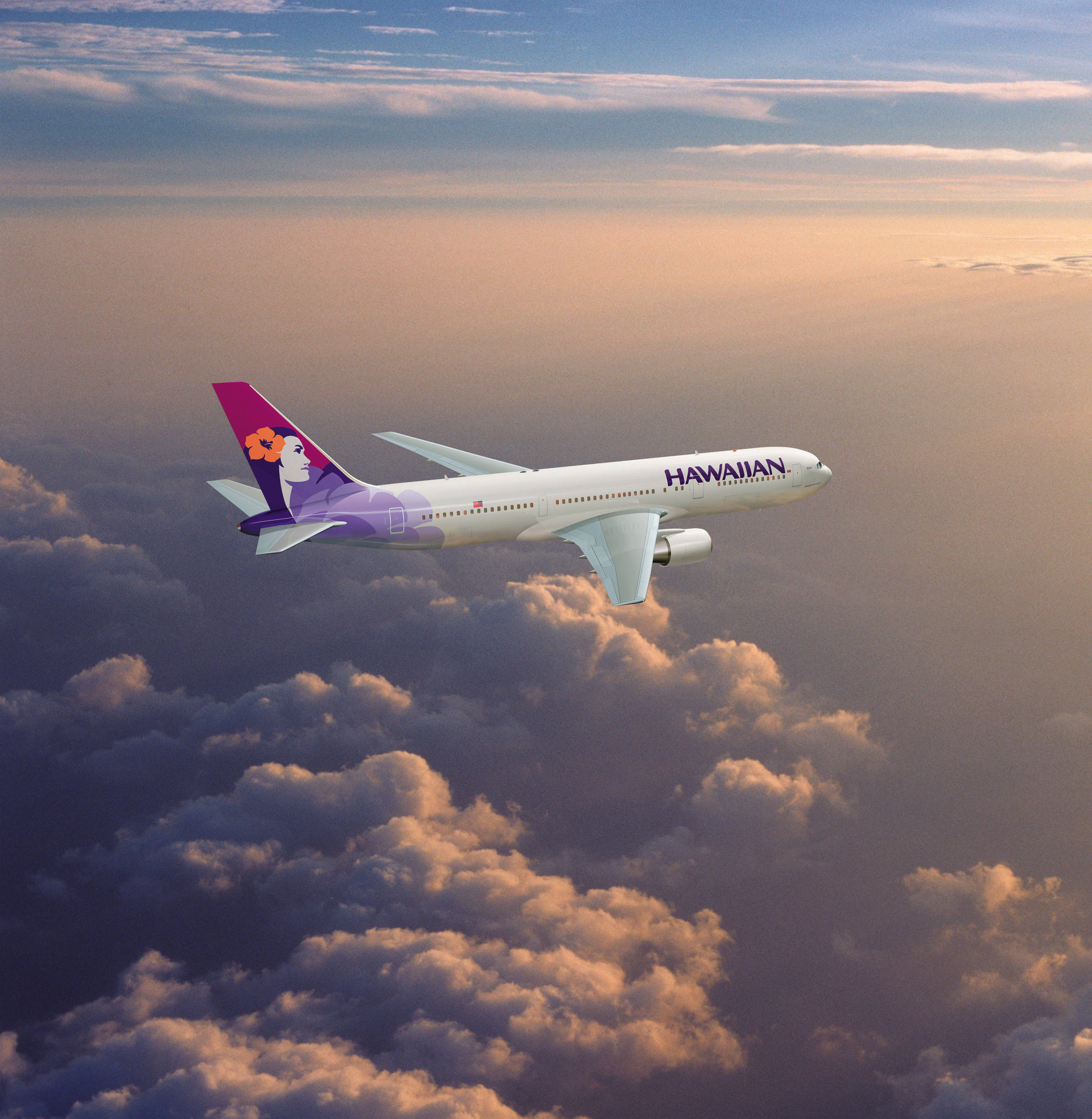 Ndege ya Hawaiian Airlines Ikielekea Mbingu ya Dhahabu Picha ya Ukuta