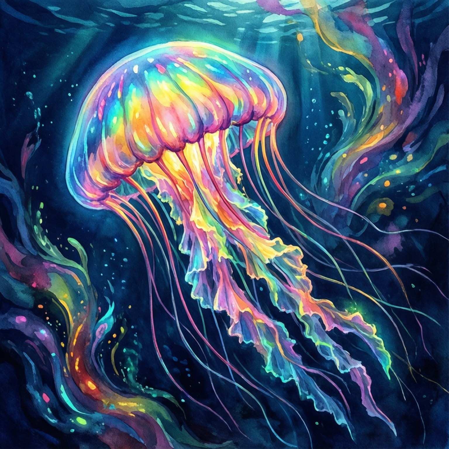 Ndoto ya Jellyfish ya Upinde wa Mvua Picha ya Ukuta