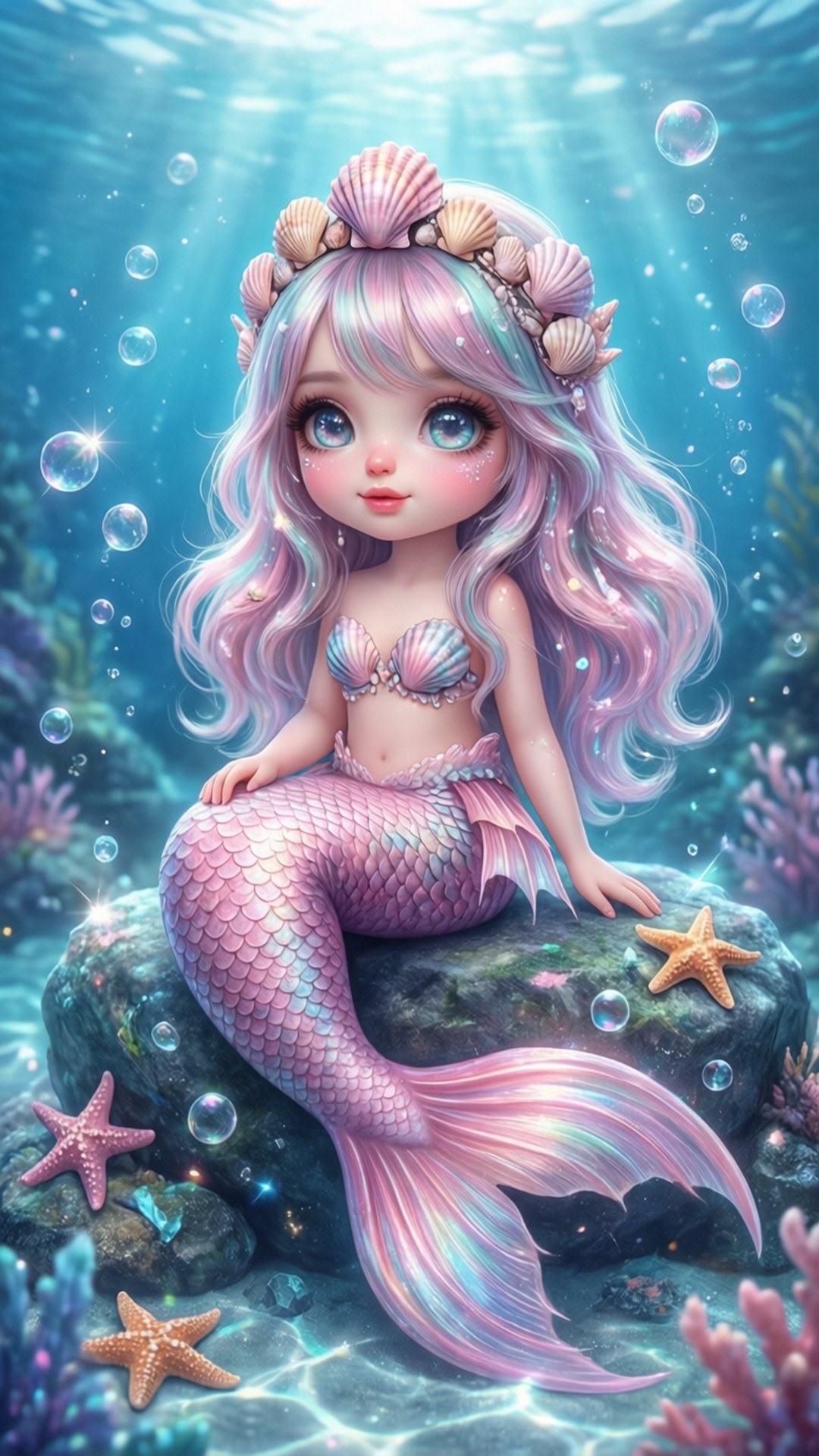Ndoto ya Mermaid ya Pasteli Picha ya Ukuta