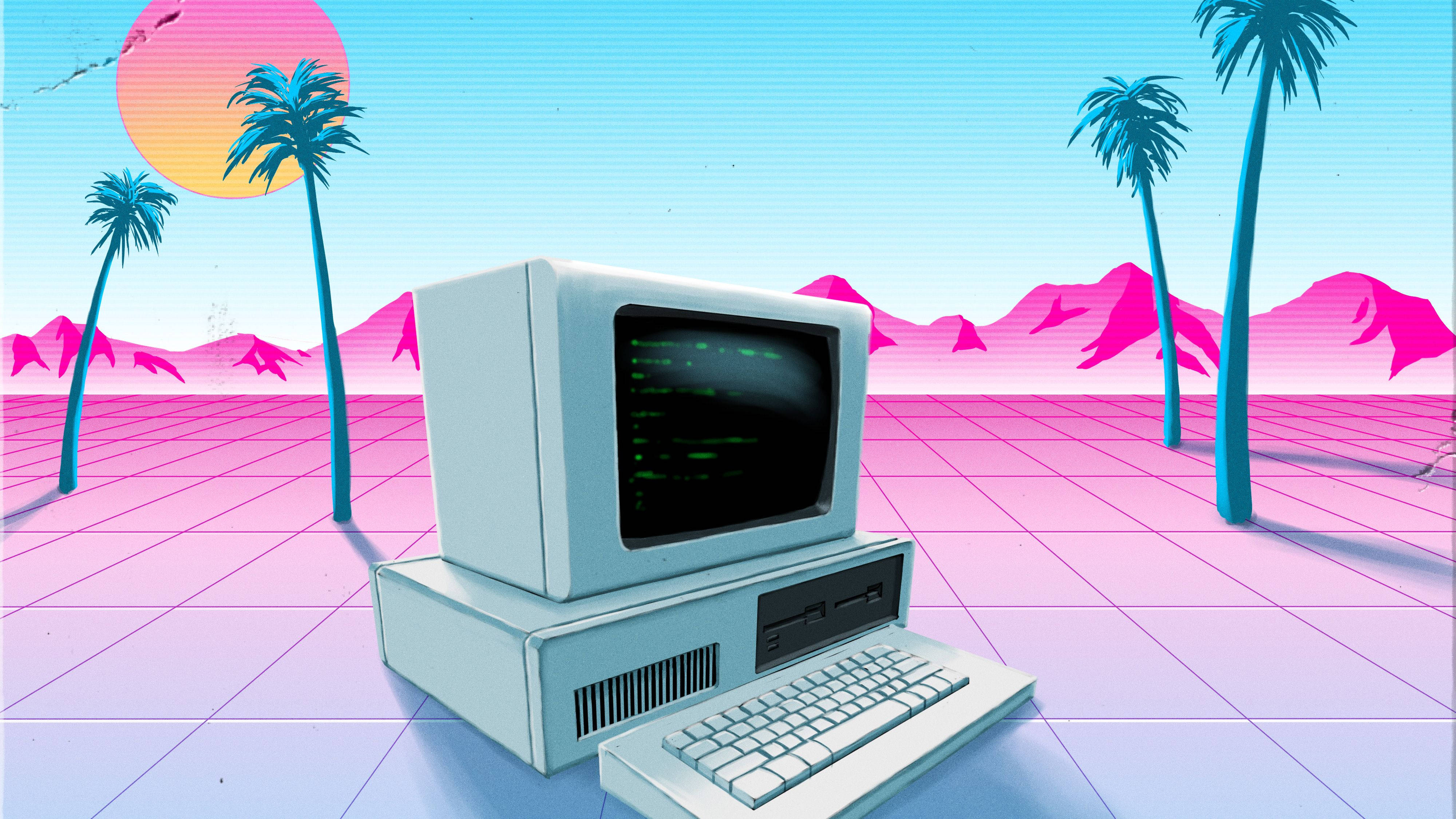 Ndoto ya Technicolor: Upendo wa Kibodi ya Vaporwave Picha ya Ukuta