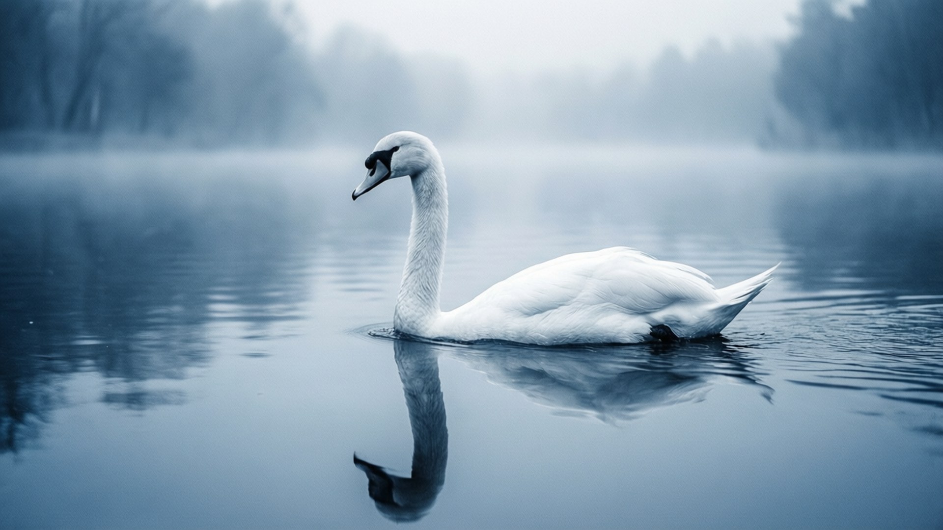 Neema ya Swan katika Ukungu Picha ya Ukuta