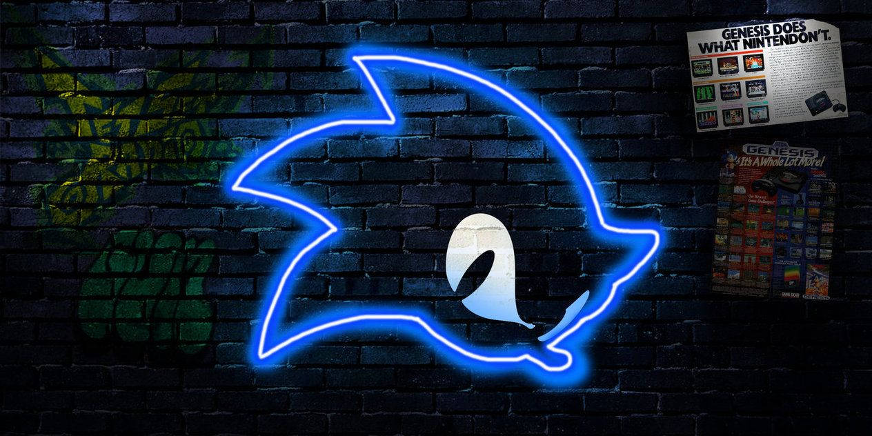 Nembo ya Retro ya Sonic ya Neon ya Bluu Picha ya Ukuta