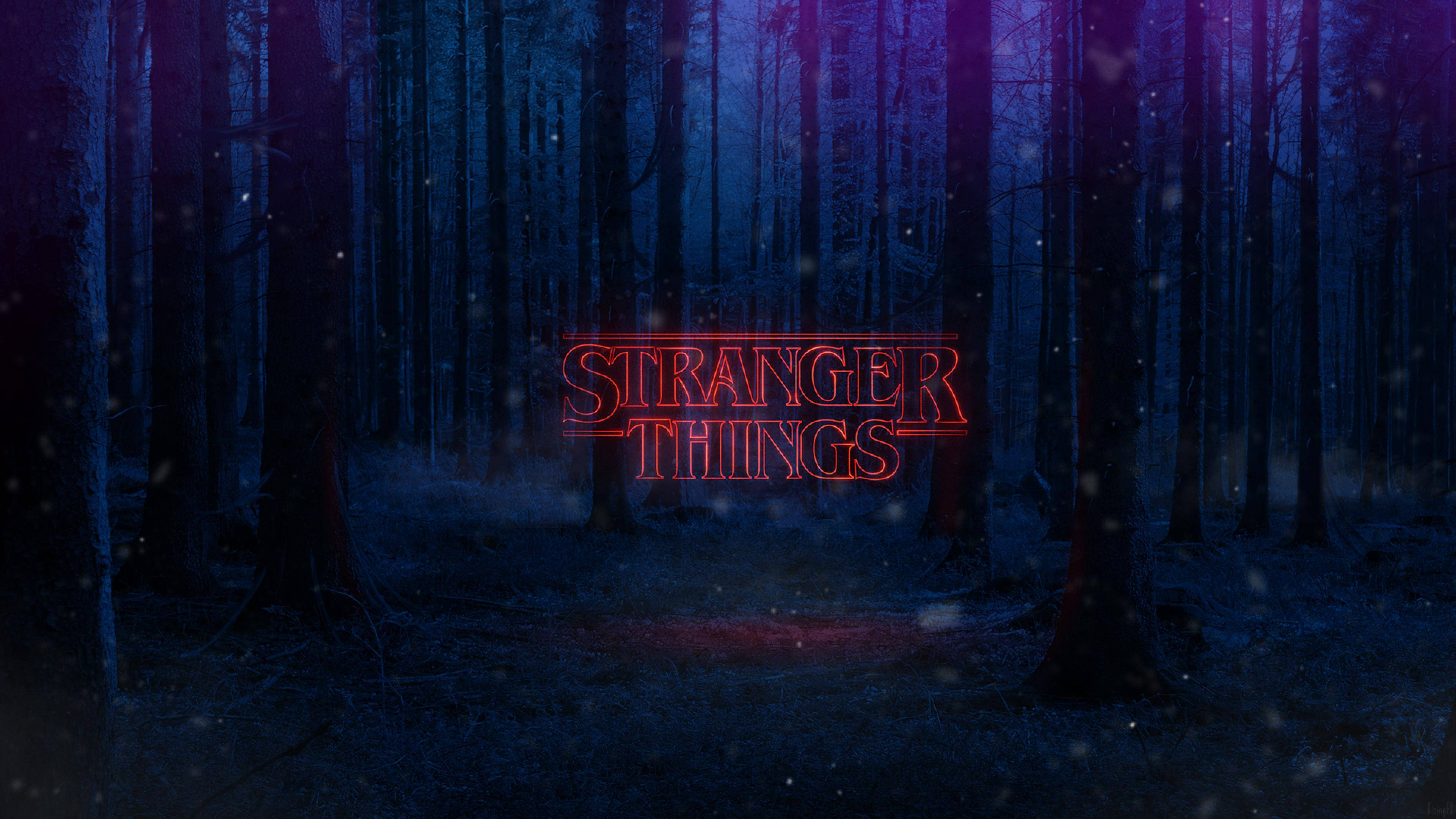 Nembo ya Stranger Things 4K Msituni Picha ya Ukuta