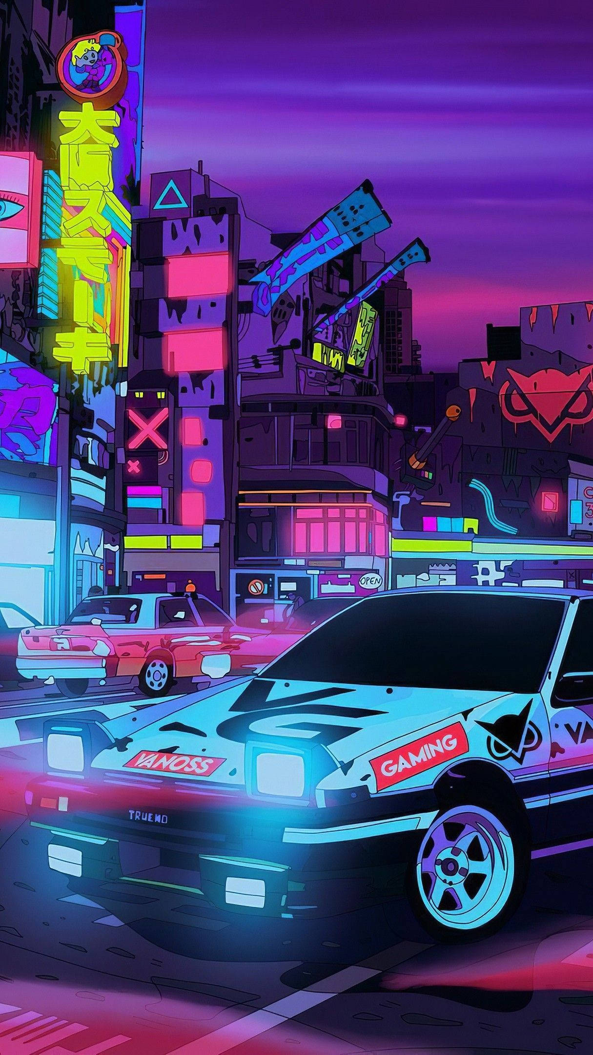 Neon Aesthetic JDM Gari Inayoonesha Maisha ya Usiku Yenye Rangi Nyangavu Picha ya Ukuta