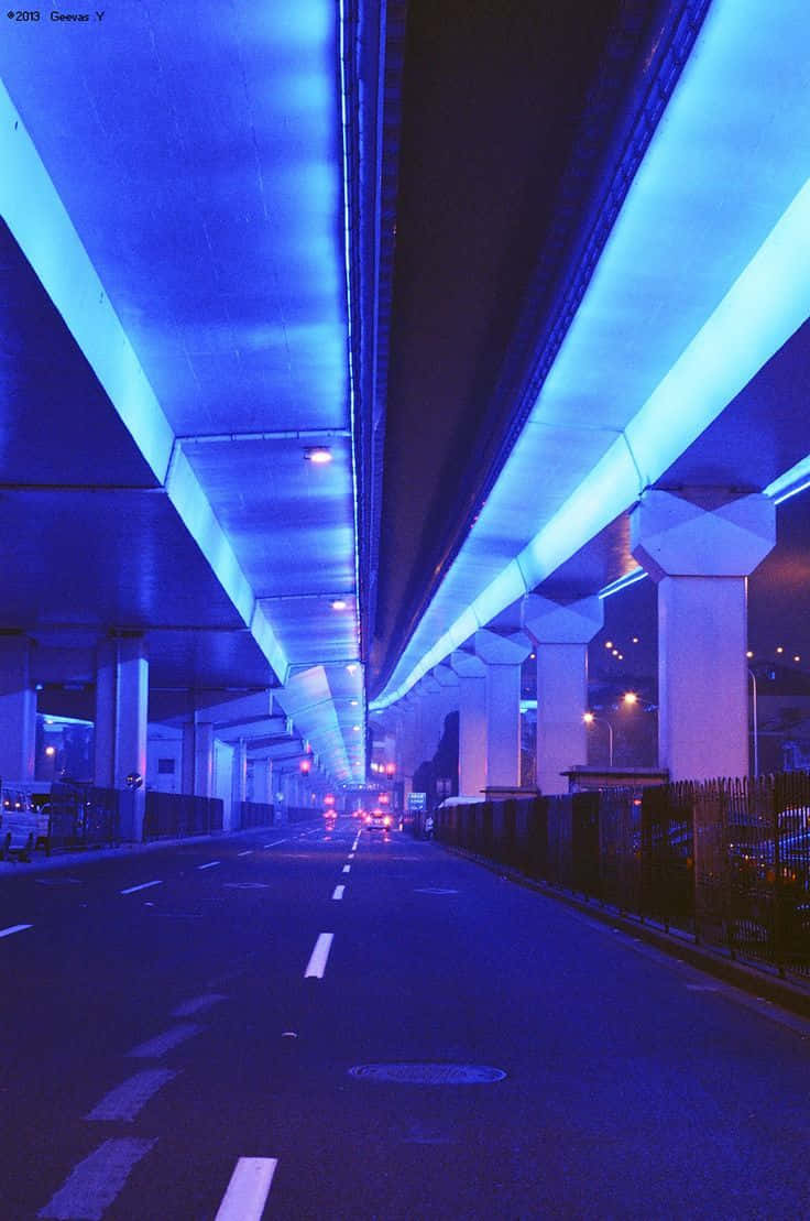 Neon Bluu Inayomwangaza - Mwanga katika Giza Picha ya Ukuta