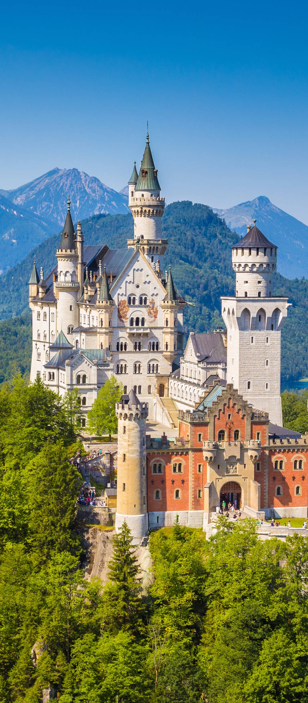 Neuschwanstein Castle Mountain Backdrop Picha ya Ukuta