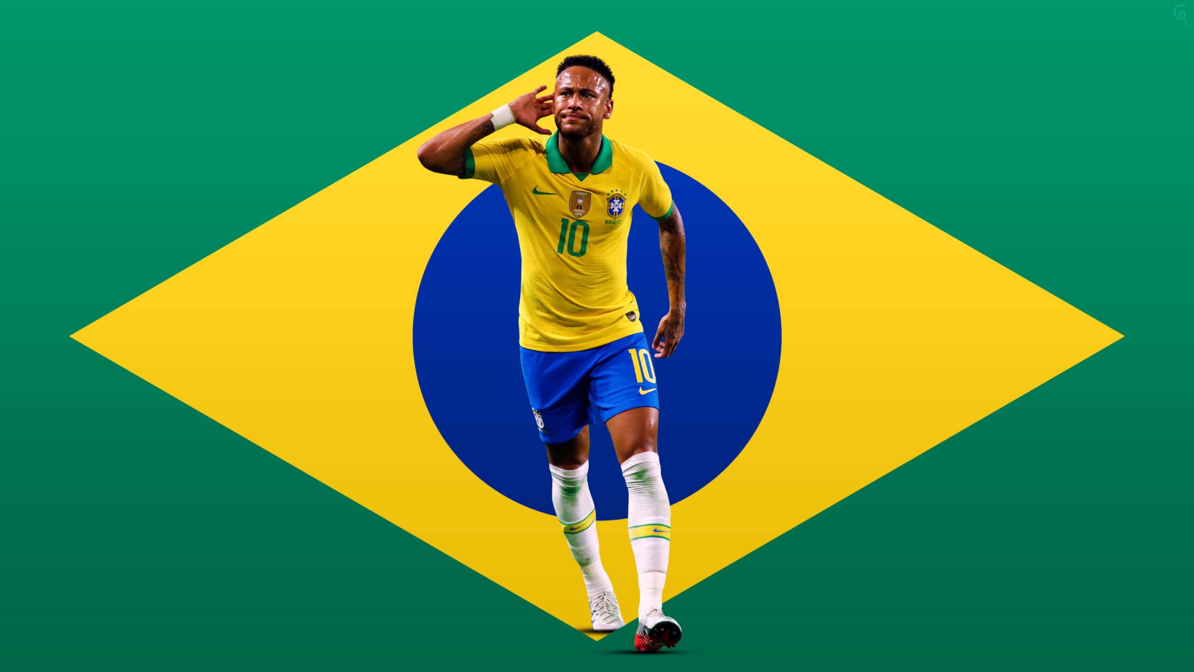 Neymar 4K Juu ya Bendera Rahisi ya Brazil Picha ya Ukuta