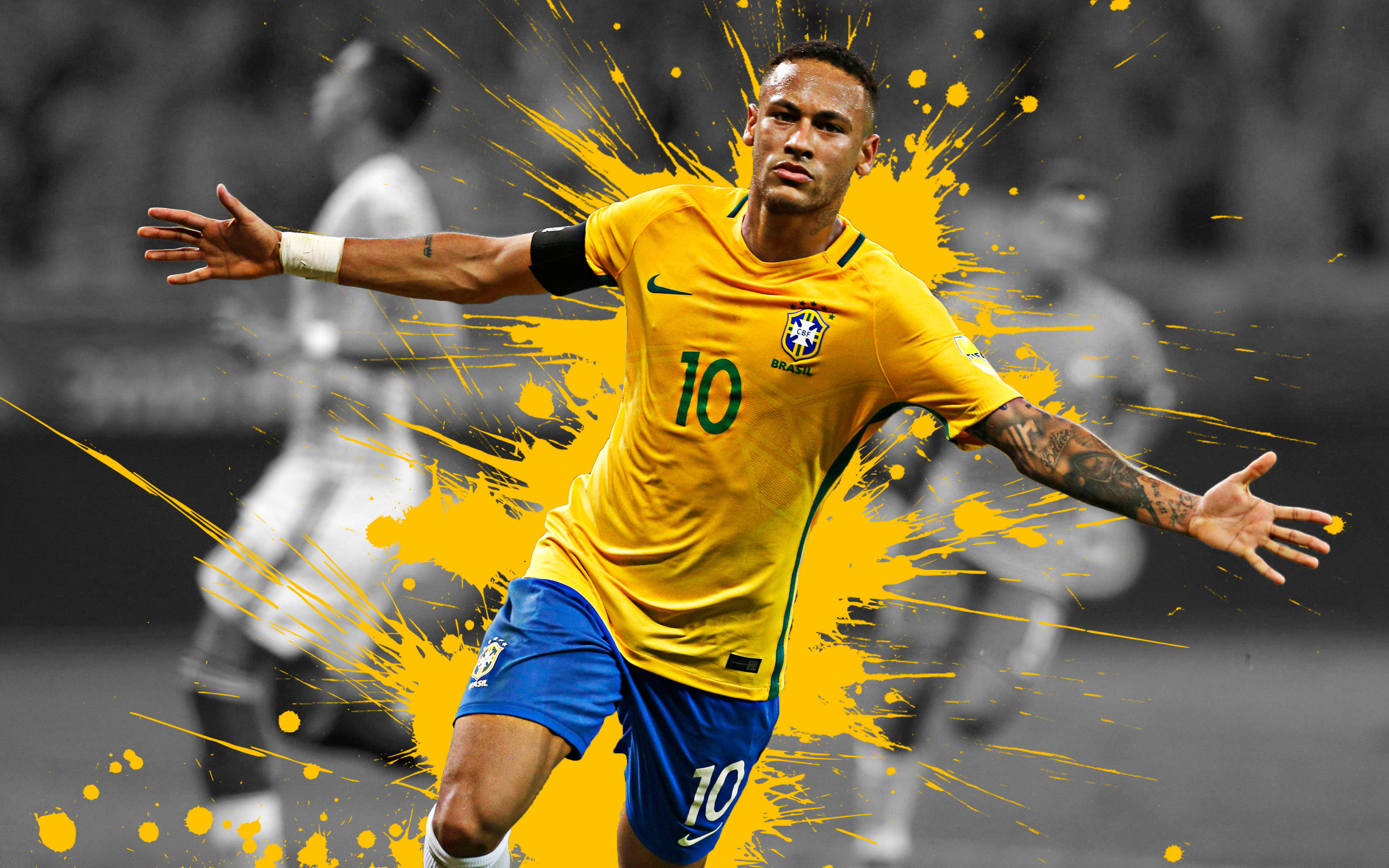 Neymar 4K Madoa ya Wino ya Njano Picha ya Ukuta