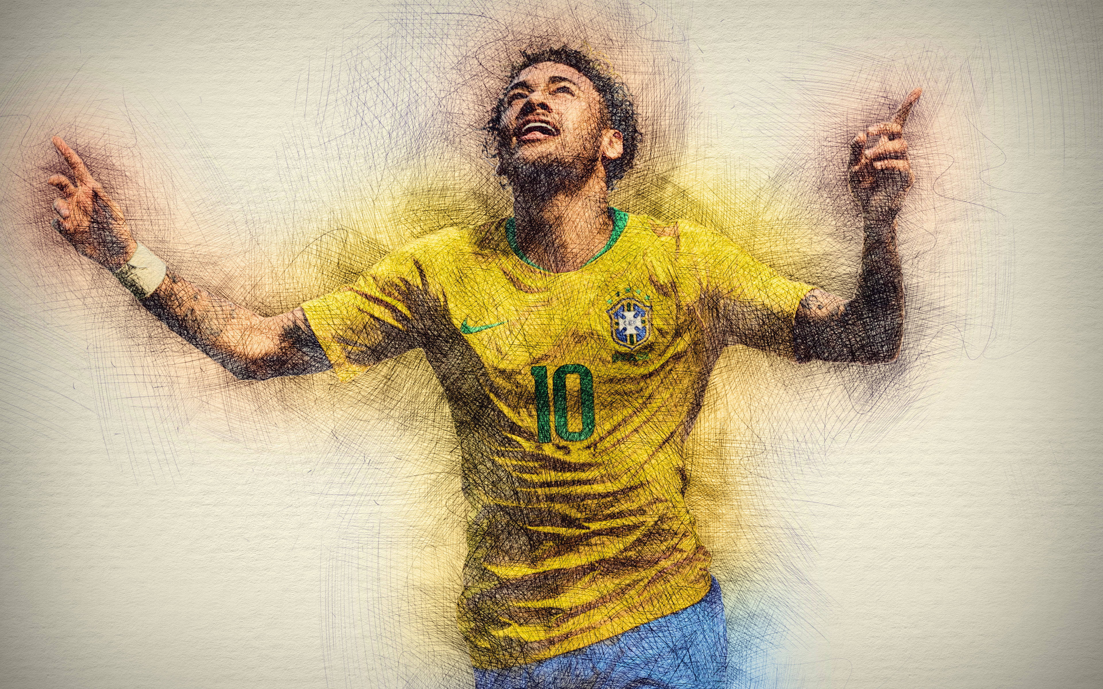 Neymar 4K Mchoro Mzuri Picha ya Ukuta