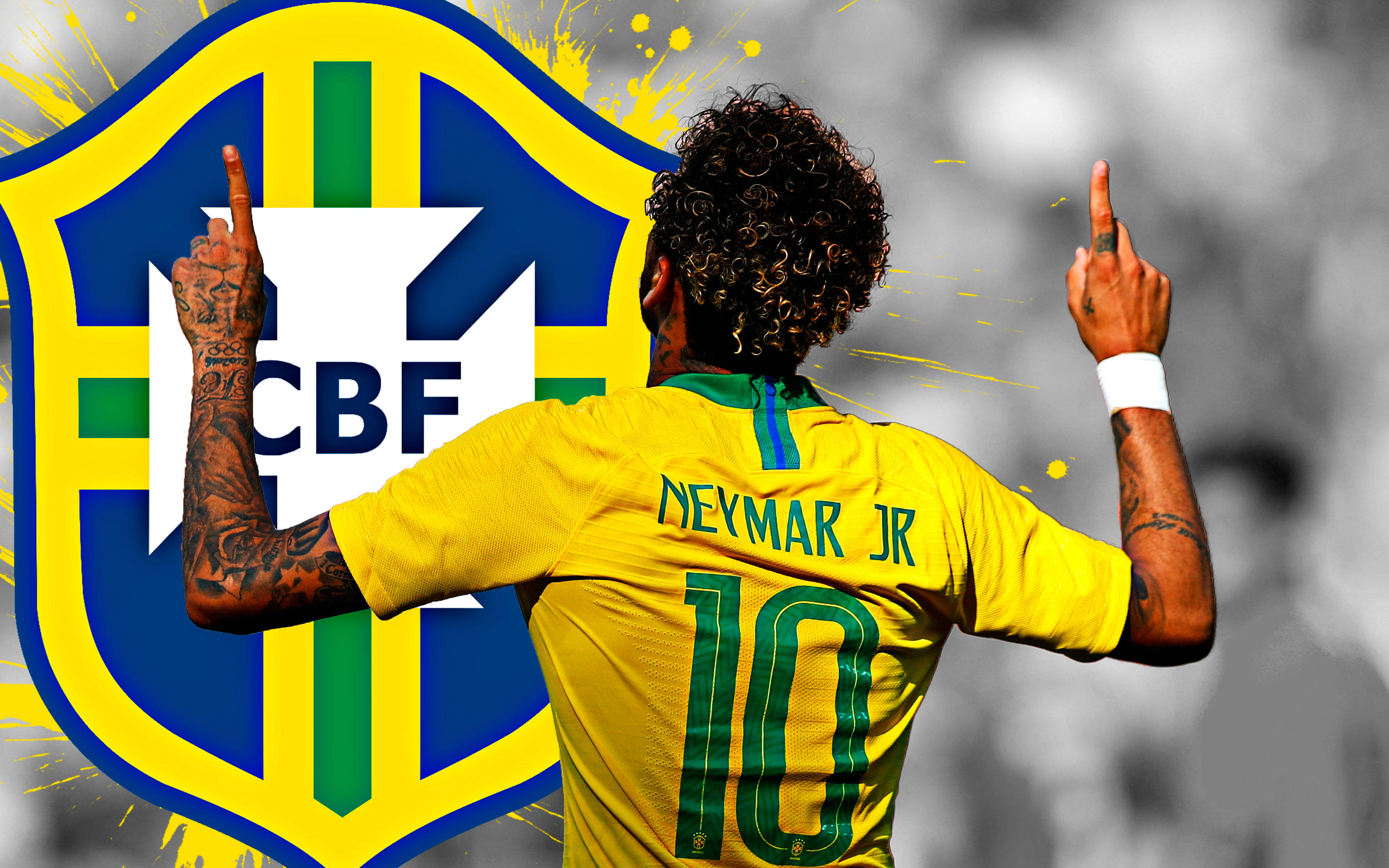 Neymar 4K na Nembo Kubwa ya CBF Picha ya Ukuta