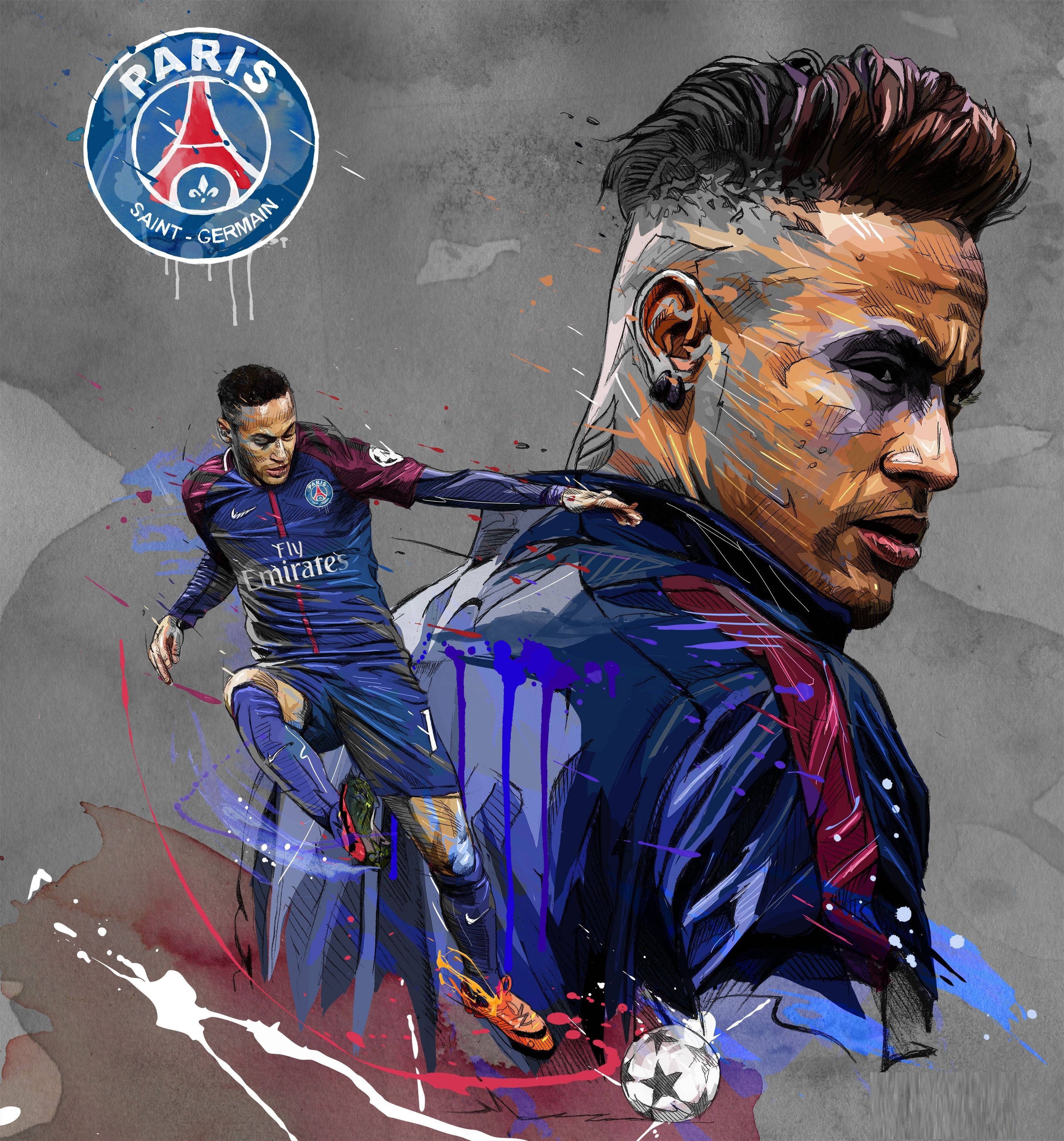 Neymar anapeana mkono shabiki baada ya kukamilisha kwa mafanikio kazi yake ya sanaa ya kalamu Picha ya Ukuta