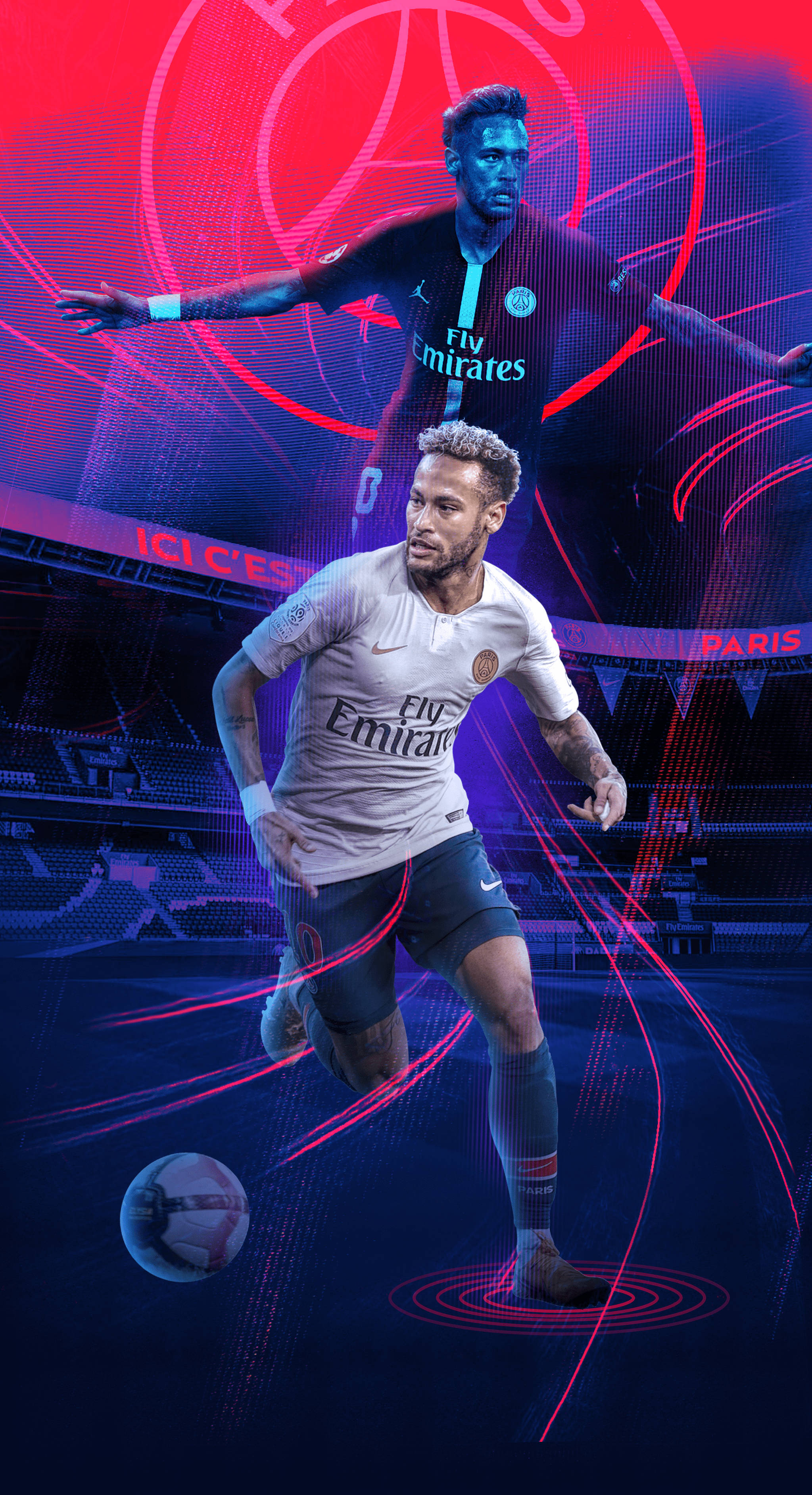 Neymar Jr Baridi Nyekundu na Zambarau Picha ya Ukuta