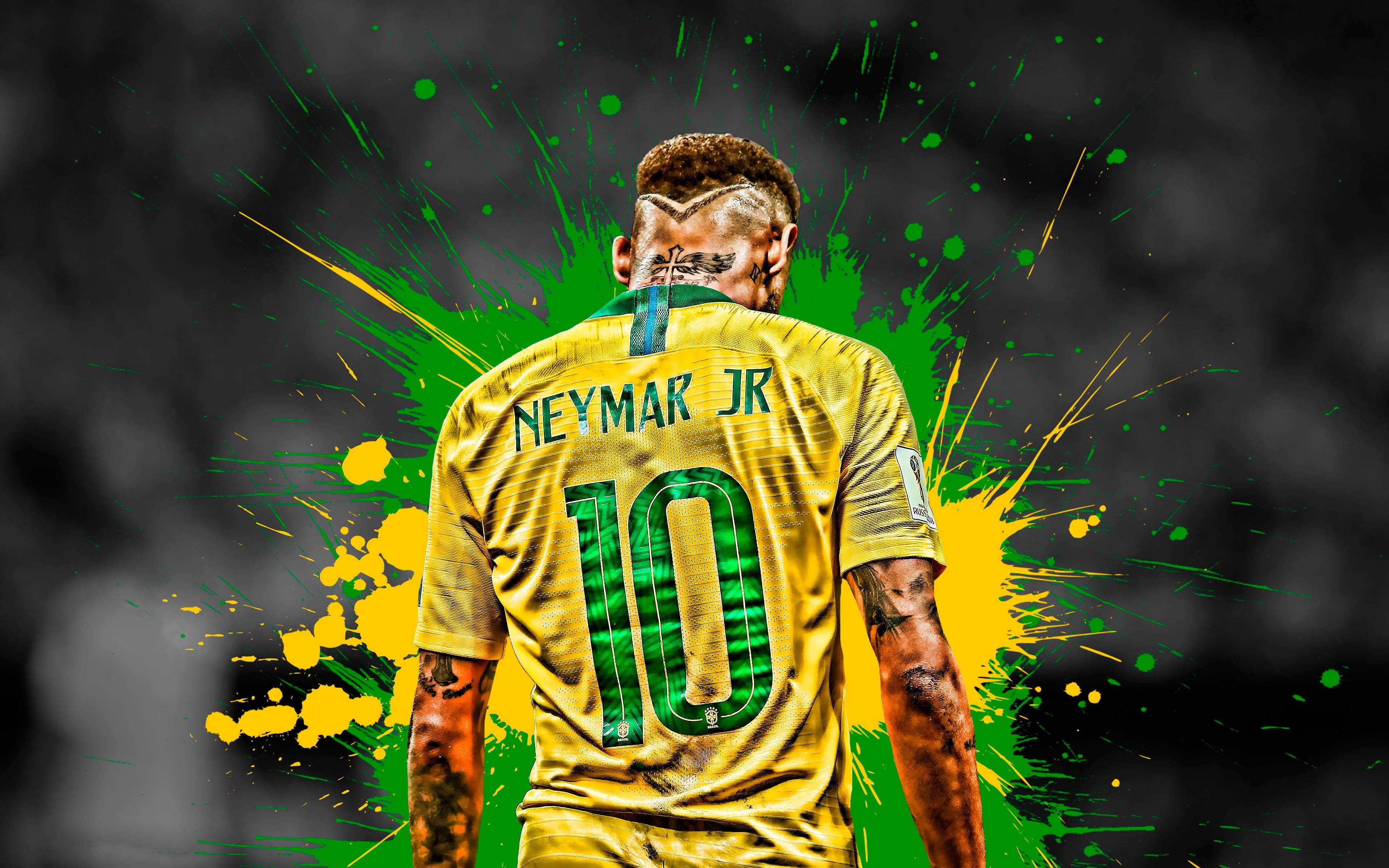 Neymar Jr Baridi Splash ya Kijani na Njano Picha ya Ukuta